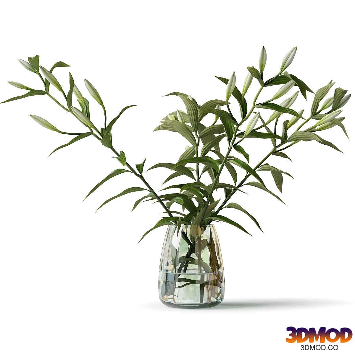 Bouquet with lilies in a glass vase