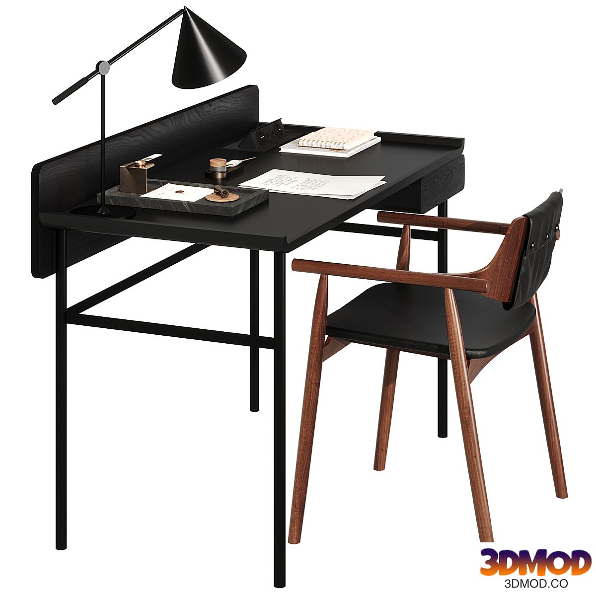 Workplace with calligraphy set
