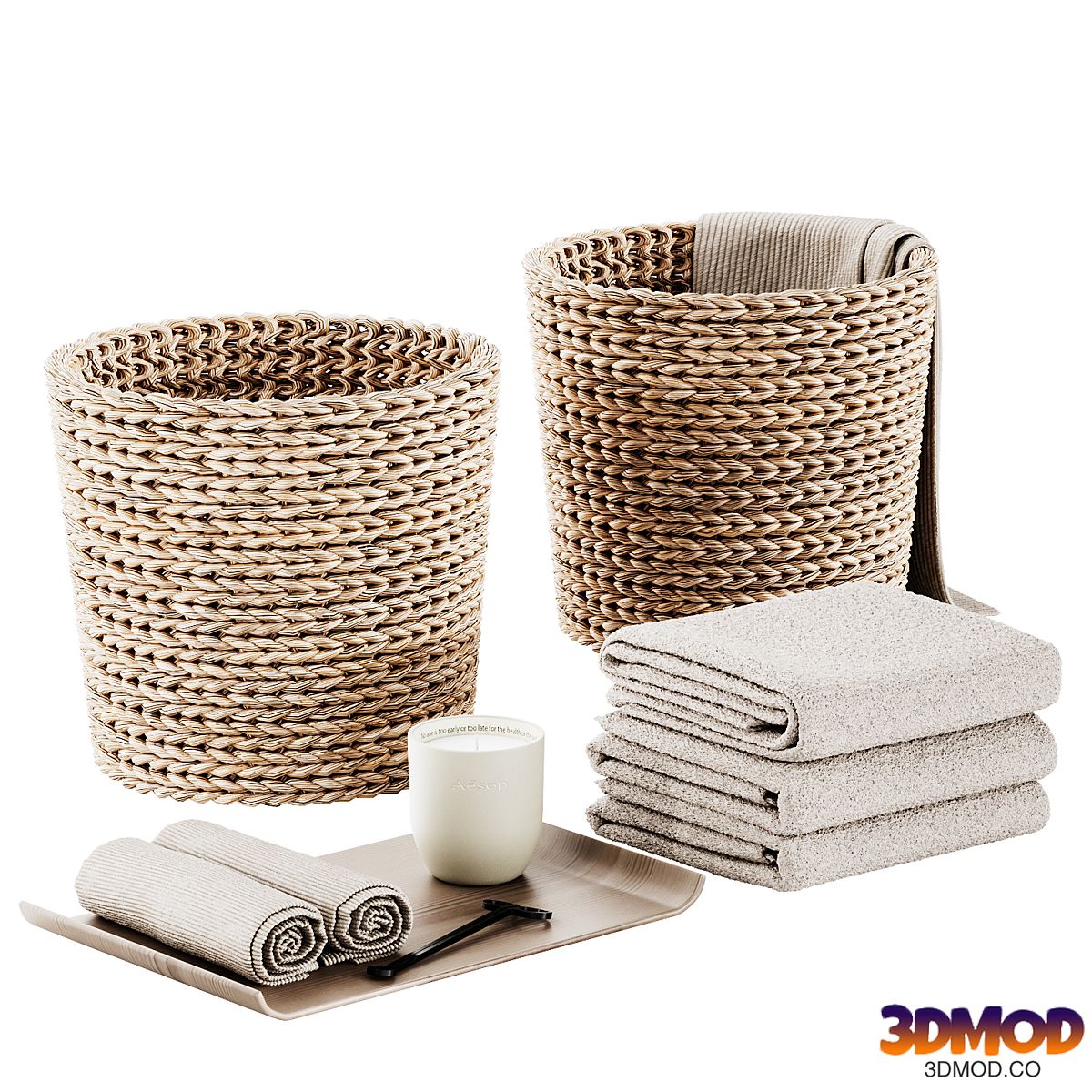 Decorative bathroom set with wicker baskets