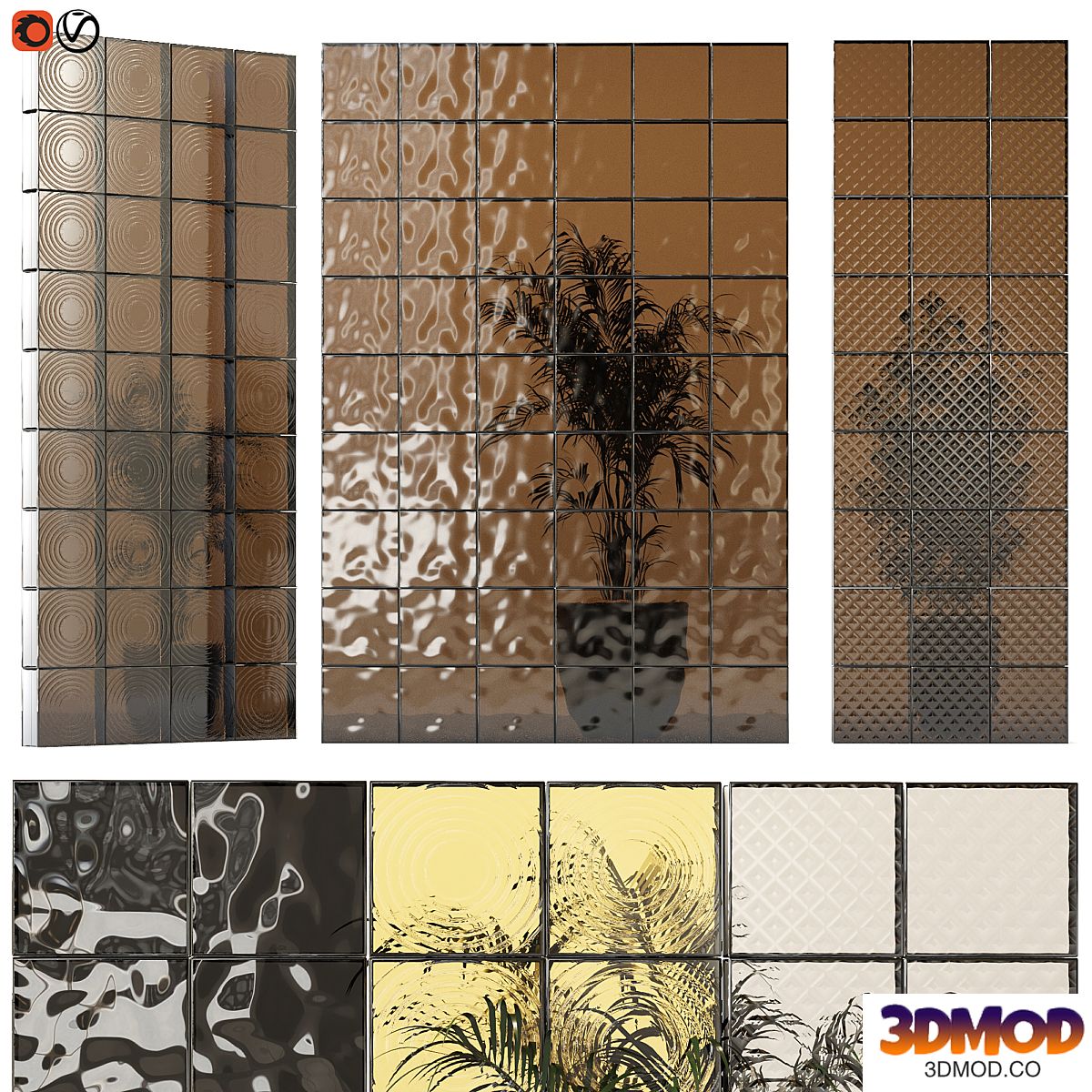Glass block of different textures and colors