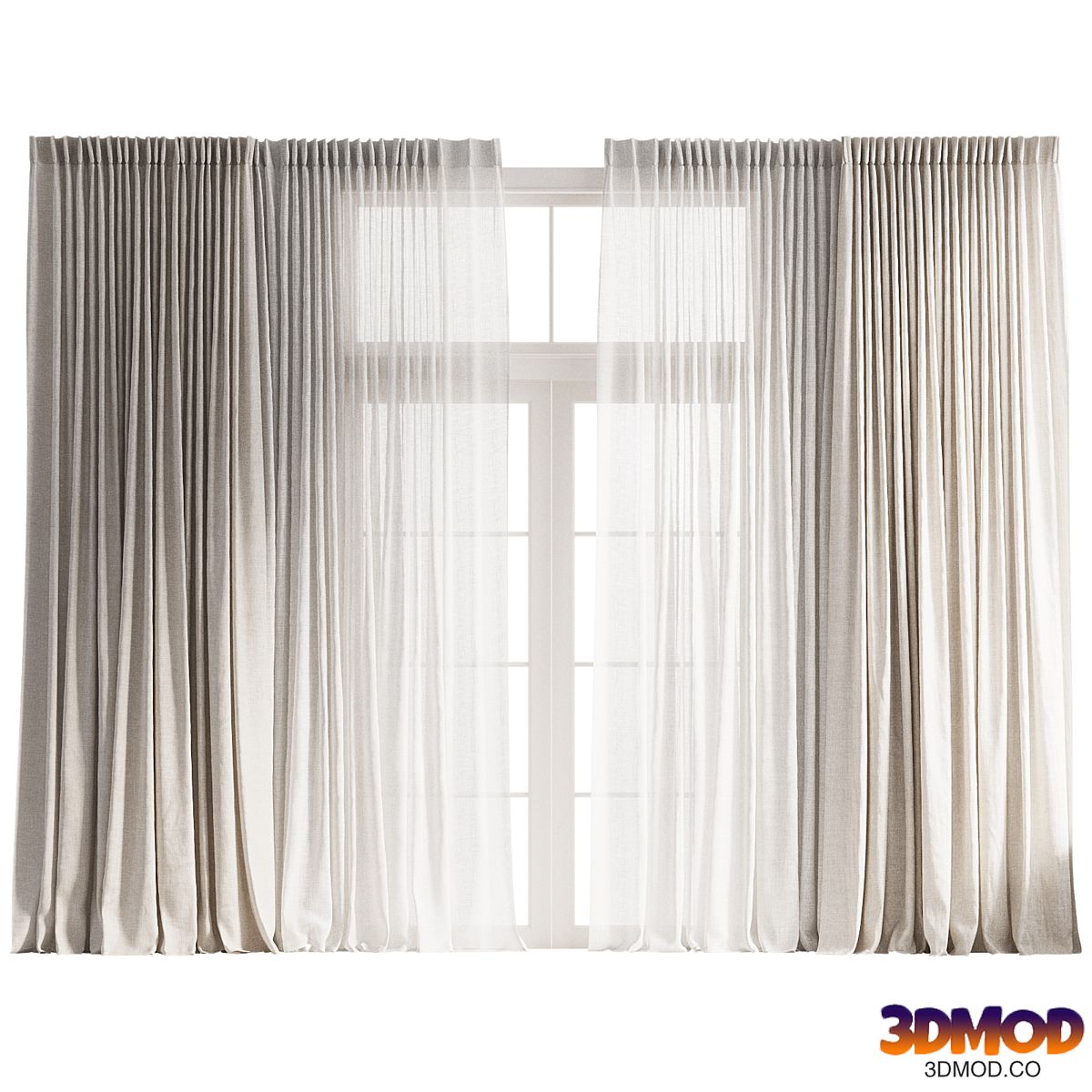 Pinch Pleat Linen Curtain with Tulle