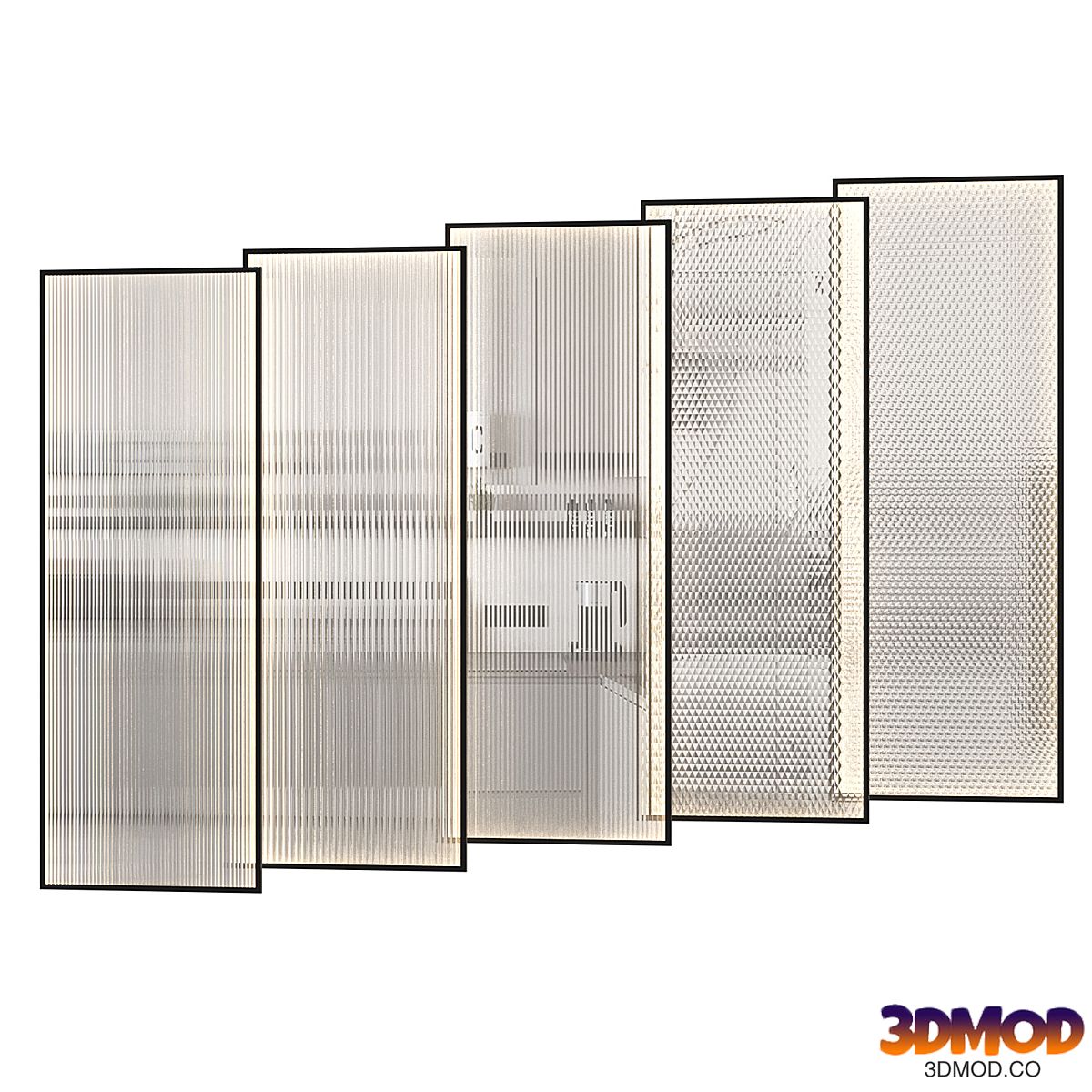 Partitions made of ribbed glass with lighting.