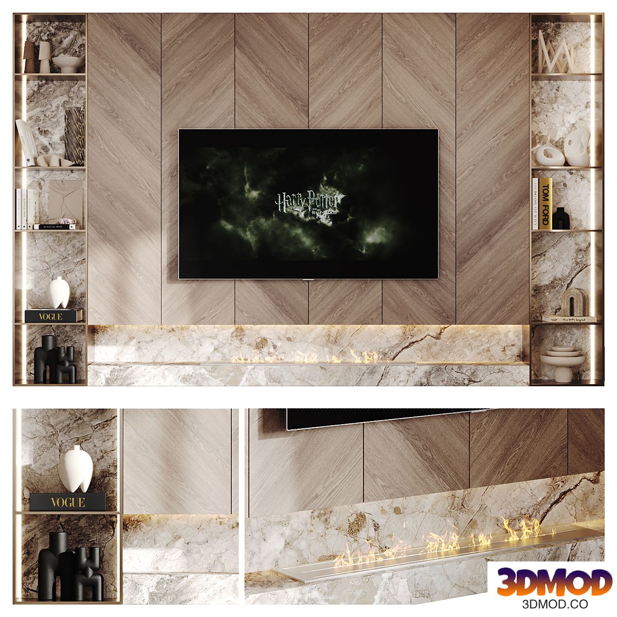 TV wall with bio-fireplace