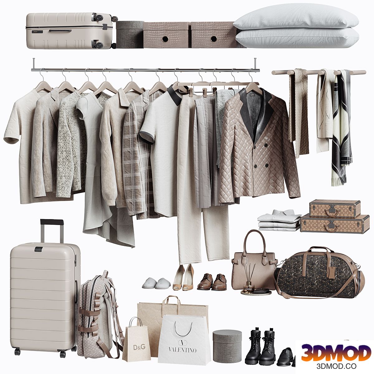 Clothing, shoes and accessories for wardrobe or shop