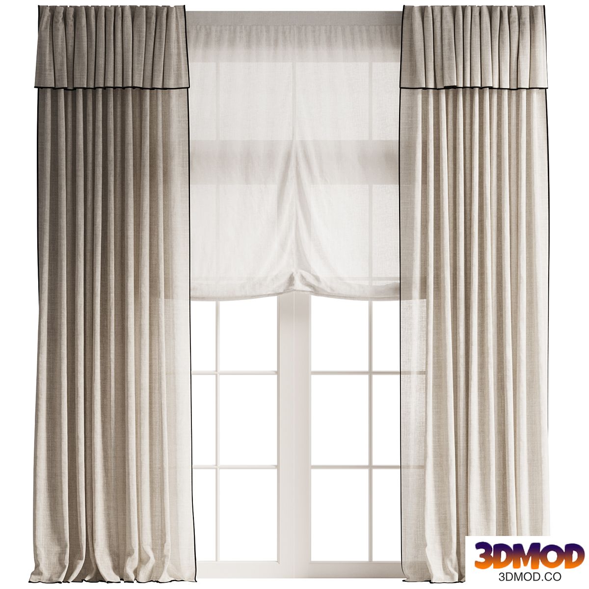 Black Trim Linen Curtains with Relaxed Roman Shade