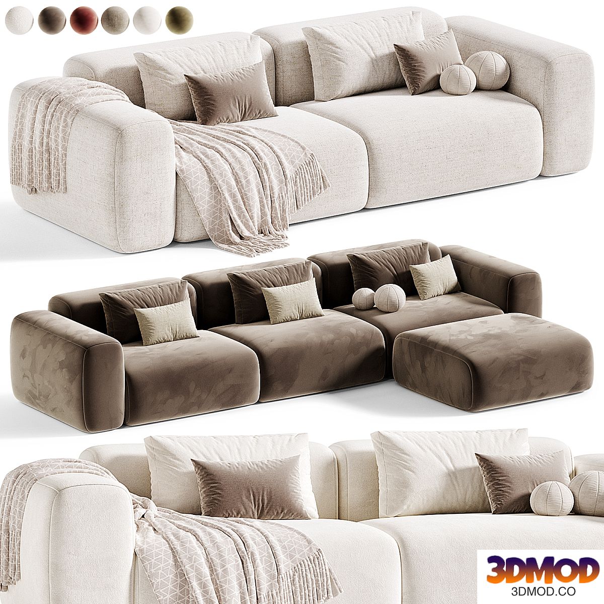 Beige Microfiber Modern Sofa by litfad 03