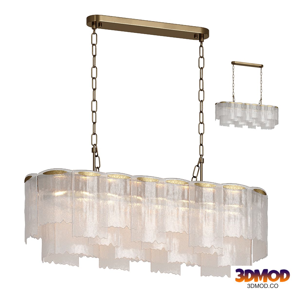 Rectangular hanging chandelier made of corrugated glass