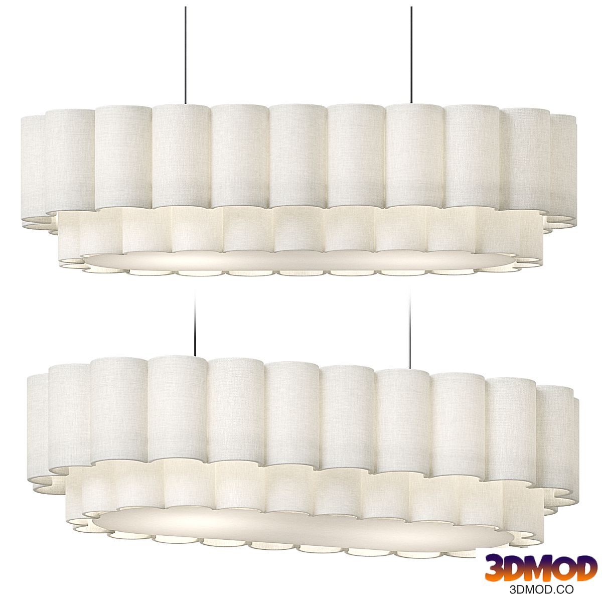 Folia - oval scalloped natural linen pendant
