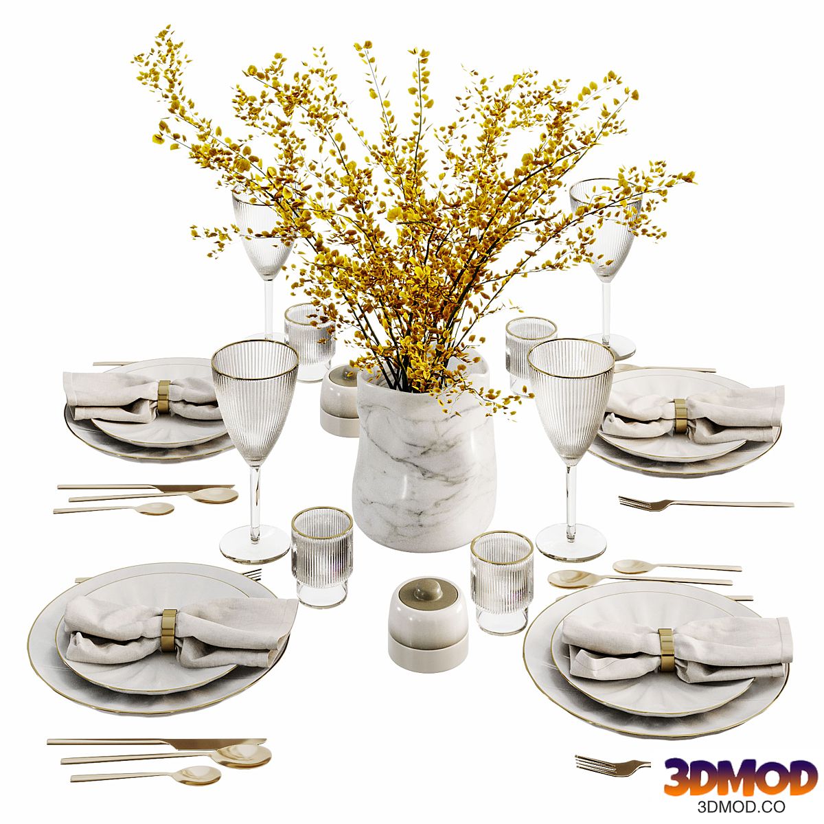 Table setting with bouquet