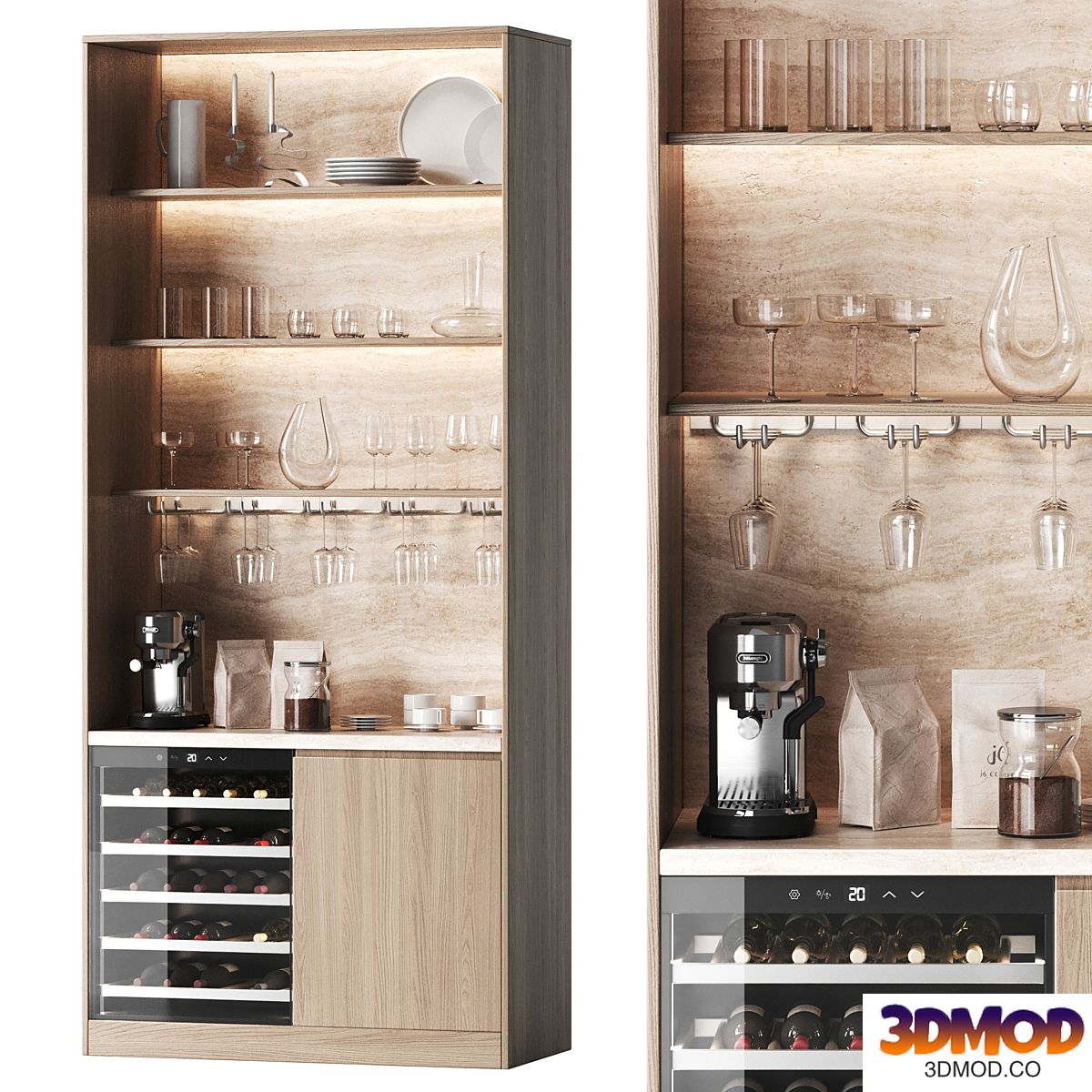 Cabinet with wine cooler and shelves
