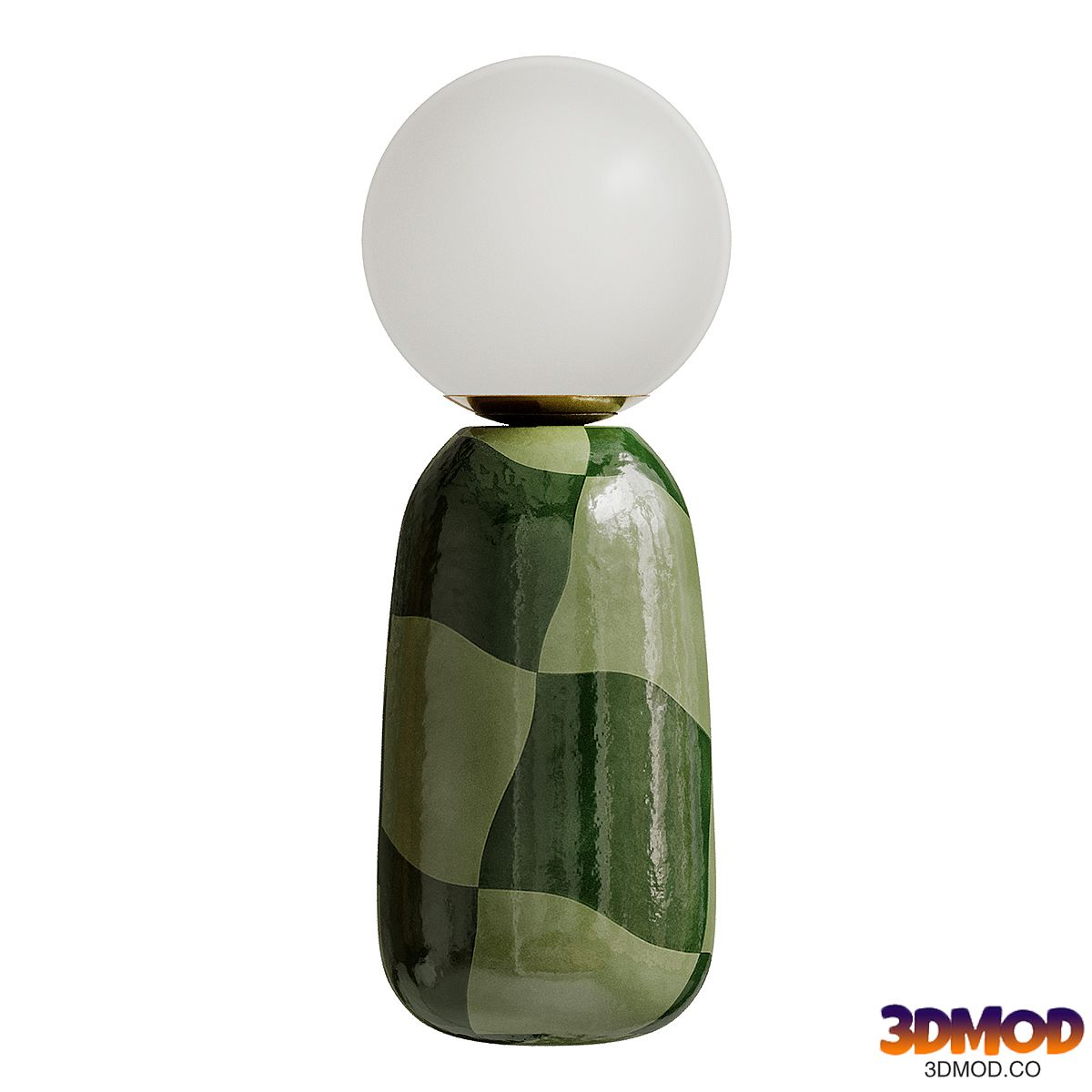 Ceramic Lamp with Glass Lamp Shade- Abstract Green Check