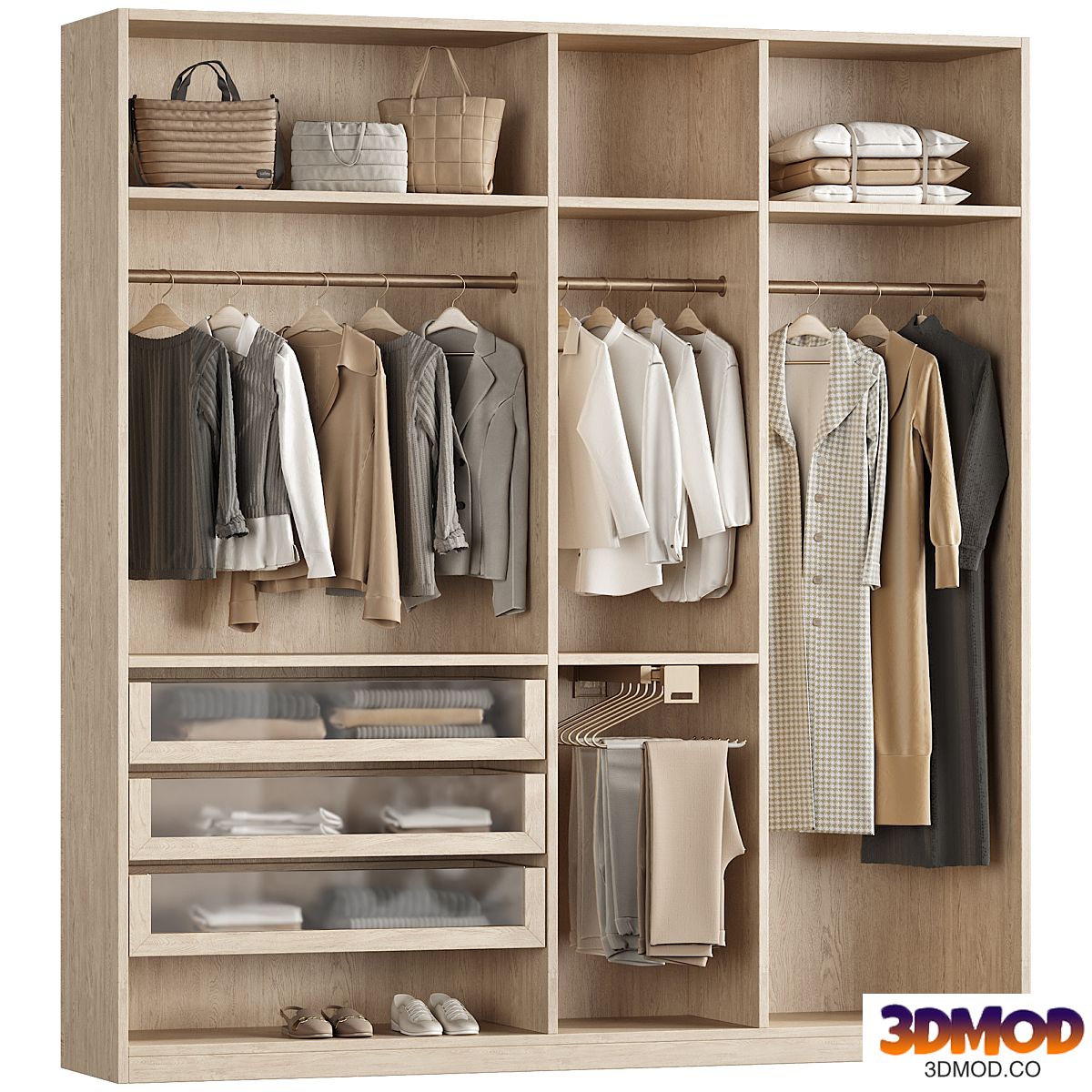 Wardrobe closet with clothes 01