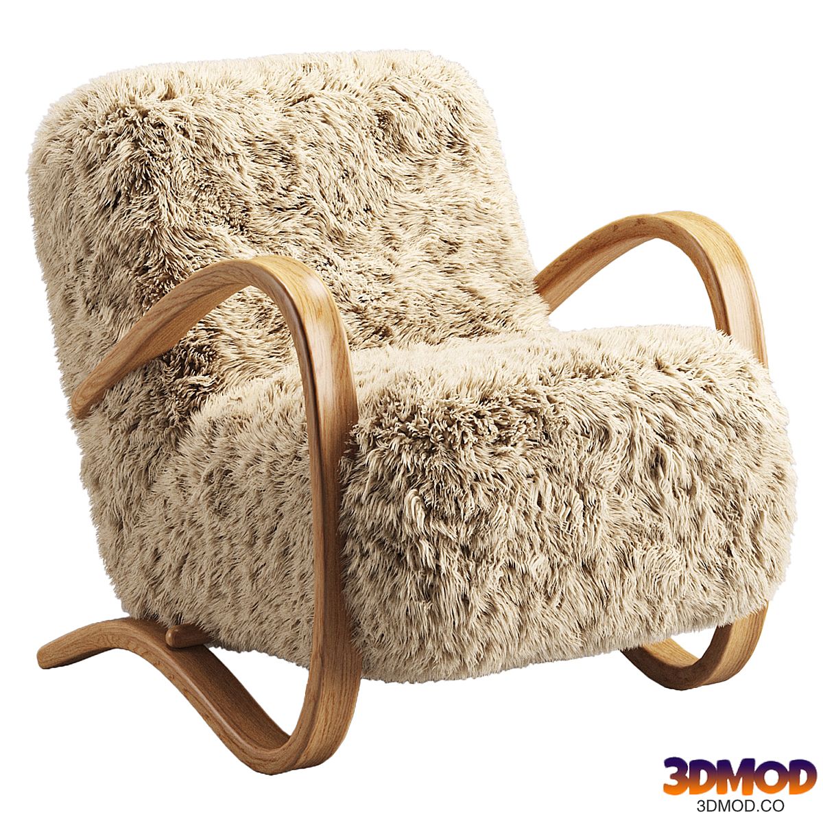 Jindrich Halabala Lounge Chairs in Brown Tibetan Lambswool