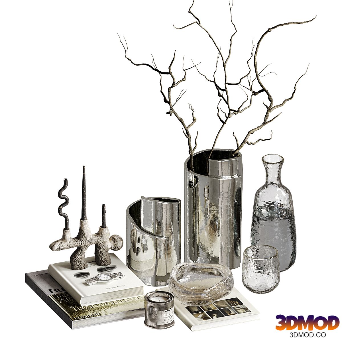Decorative Set with Metallic vases