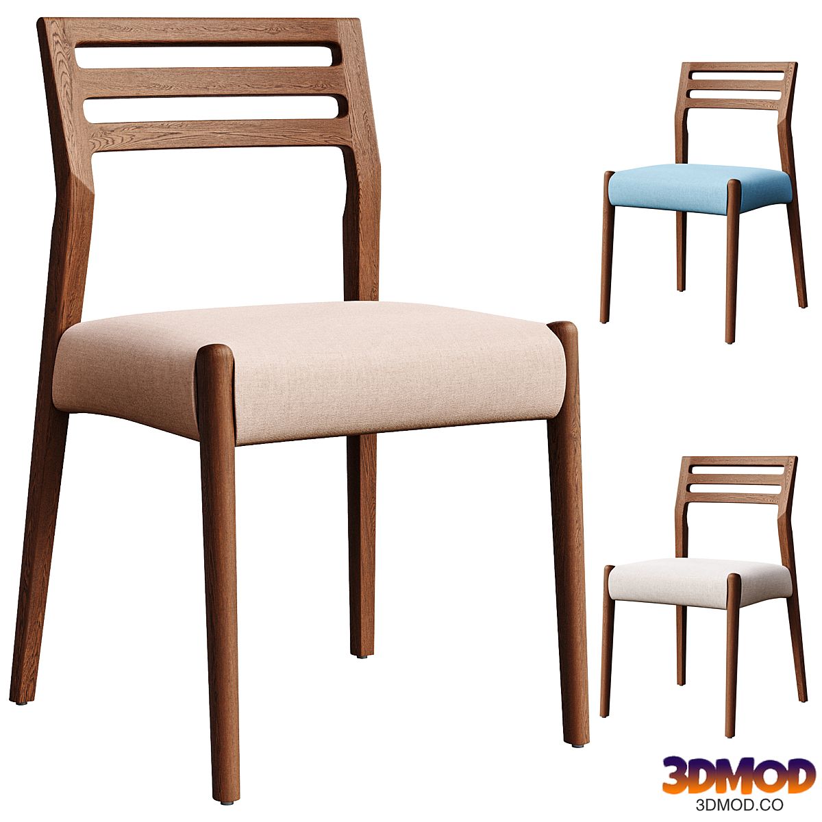 Cudia chair removable cover in beige chenille solid oak wood walnut finish FSC Mix Credit