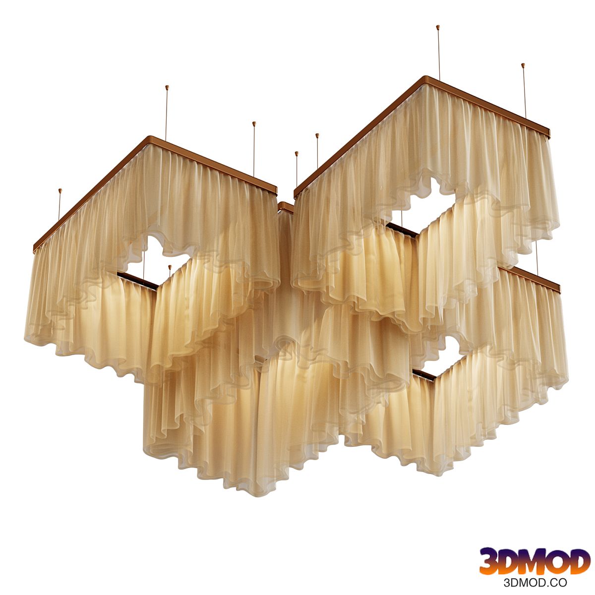Decorative ceiling installation made of fabric