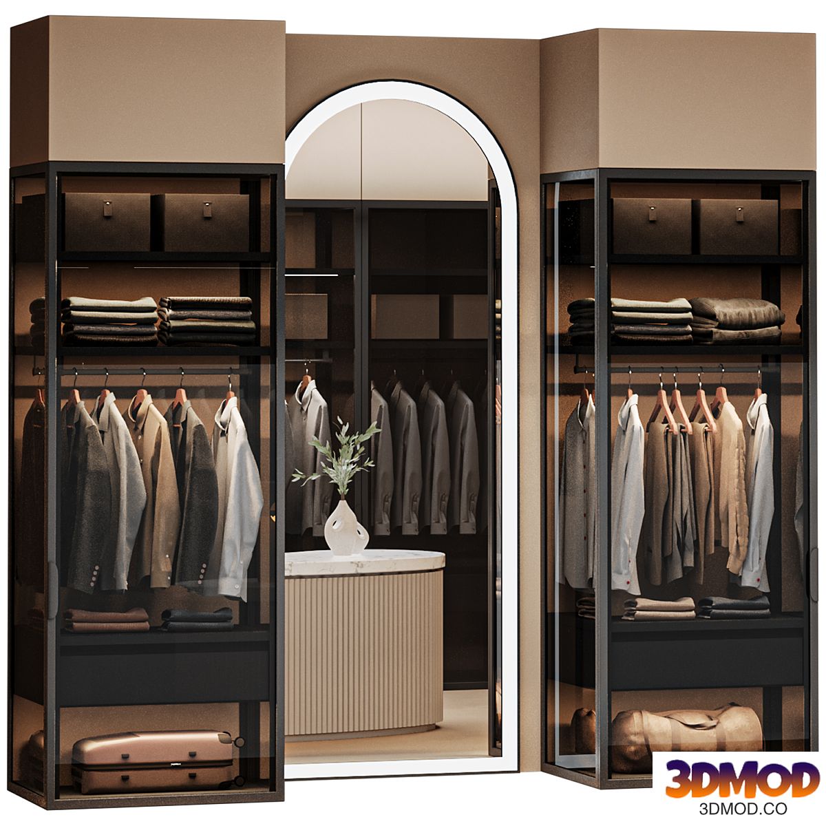 Wardrobe with island and mirror