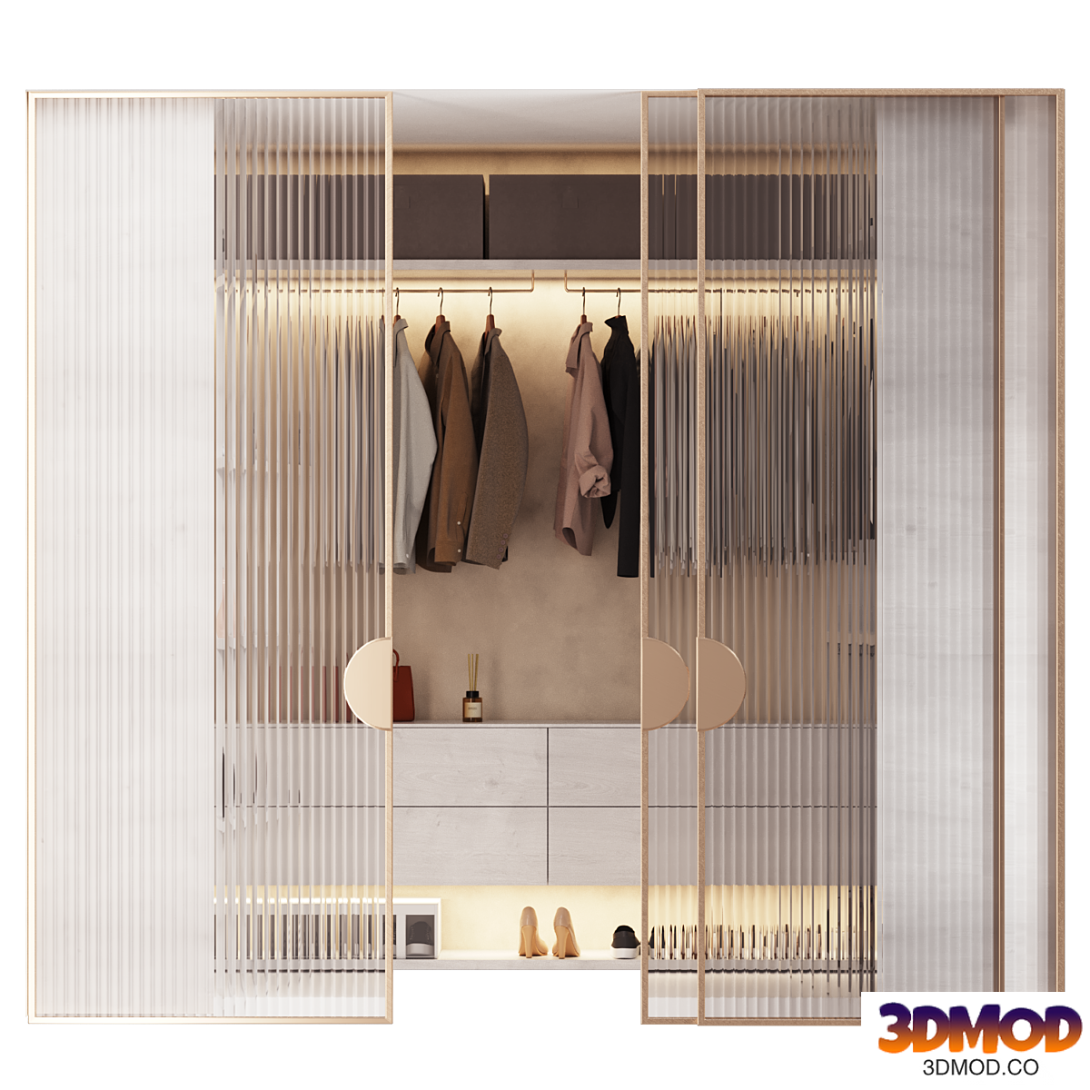 Wardrobe with fluted glass doors