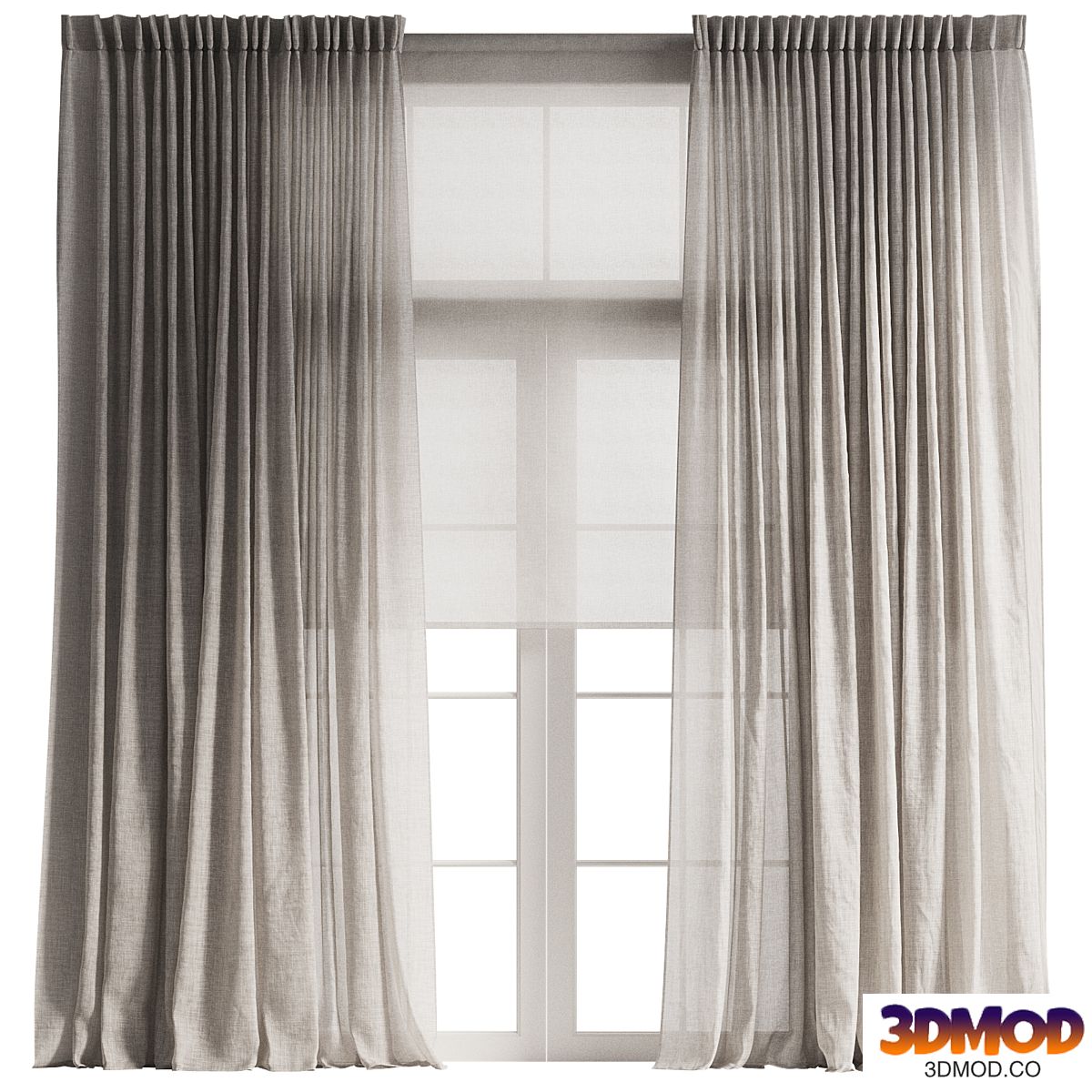 Pinch Pleat Linen Curtain with Roller Blind