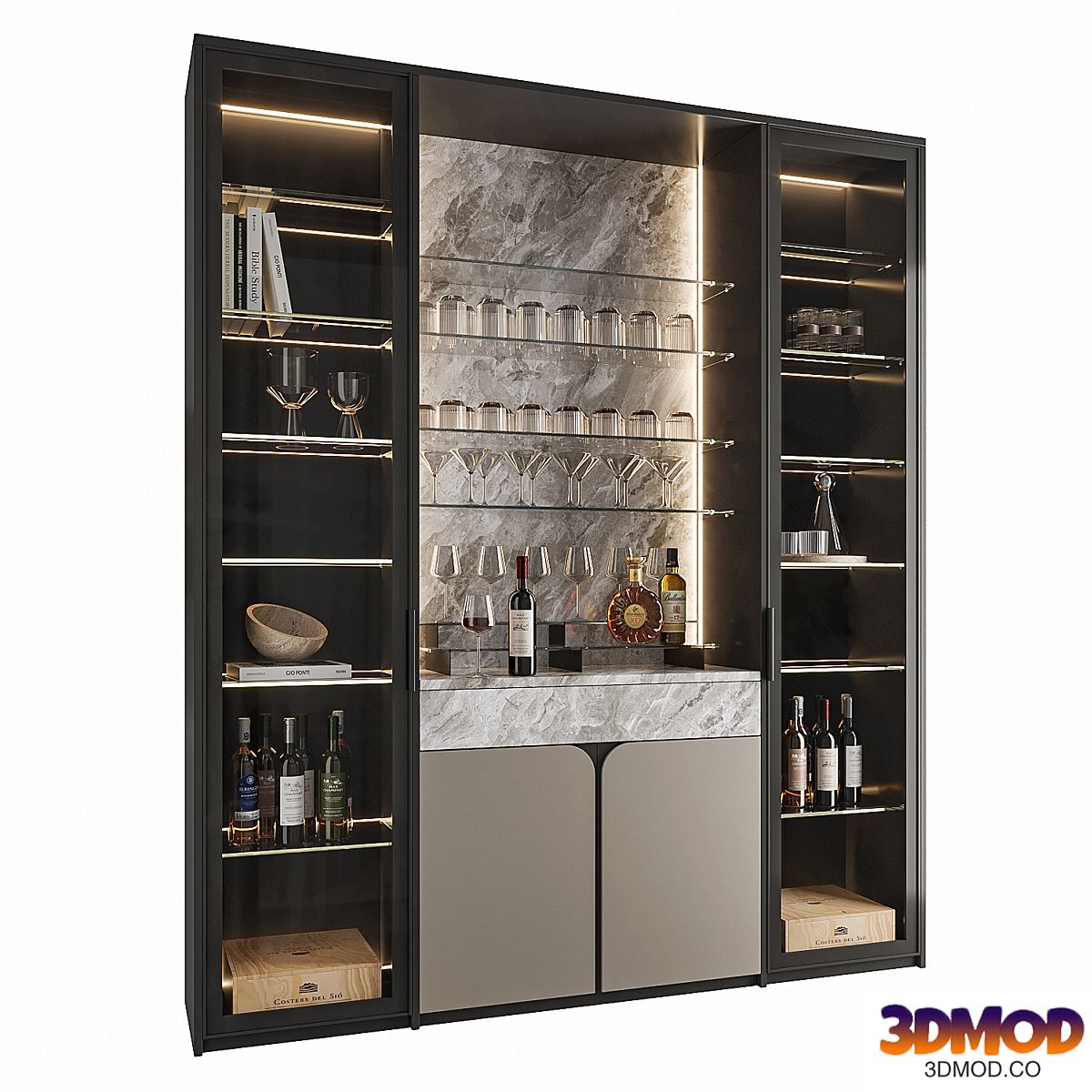 Wine Cabinet With Glasses & Decoration 002