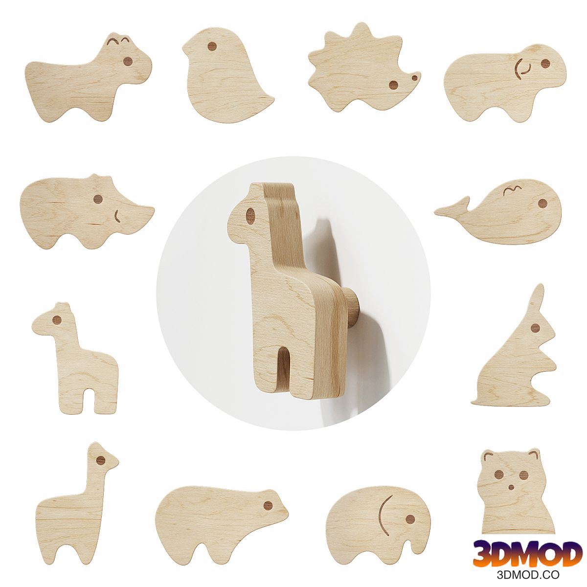 Set of 12 Wooden Animal Cabinet Knobs