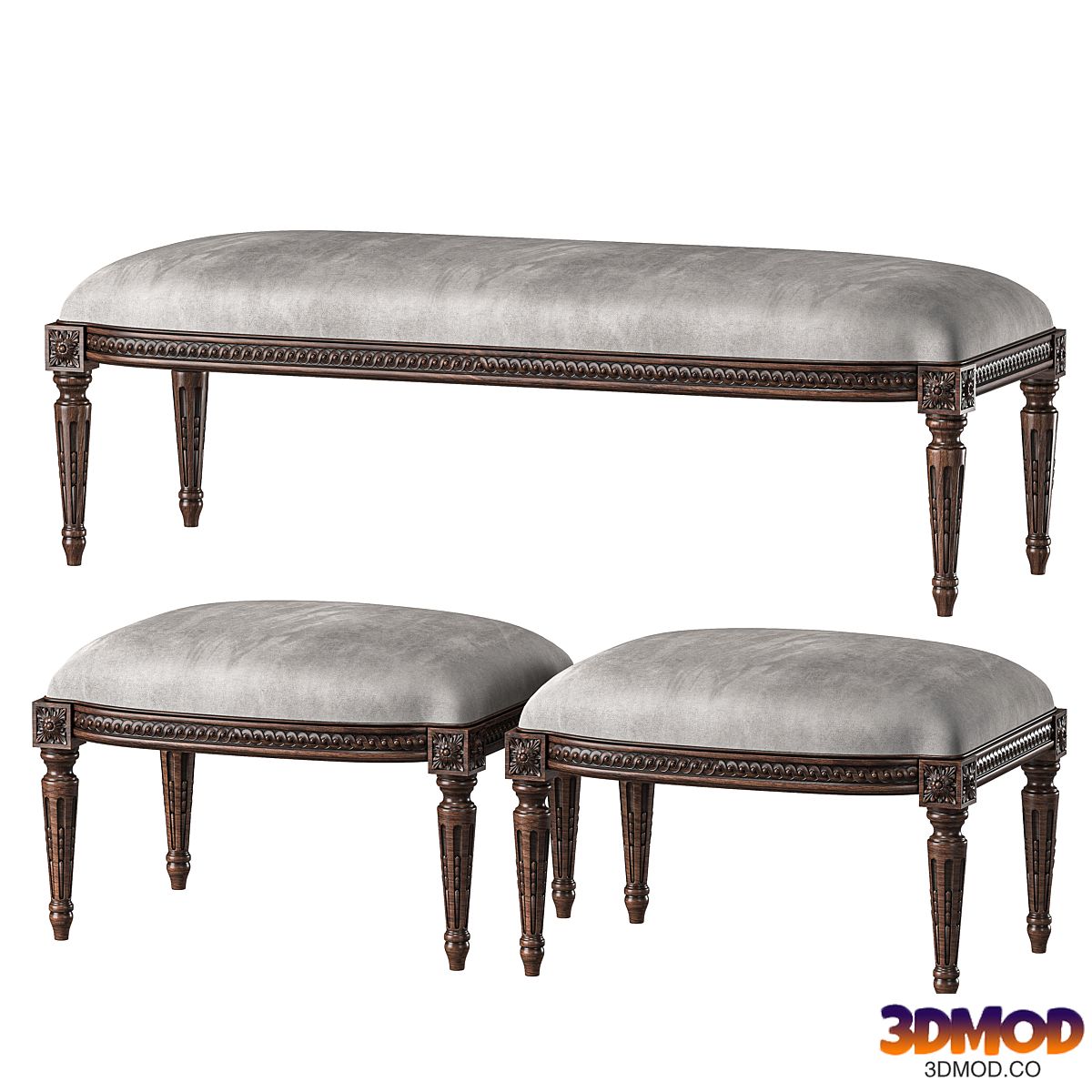 chairish louis bench and pouf art 5694