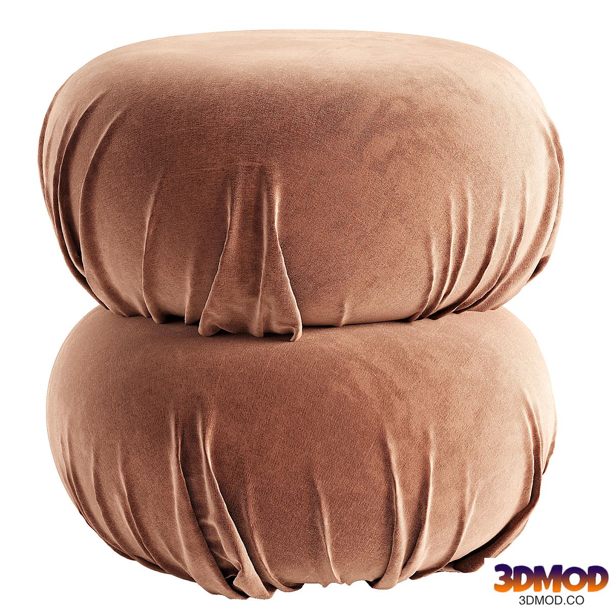 Ruched Dark Beige Velvet Pouf