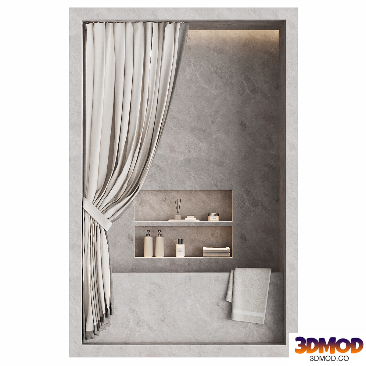 Bathroom curtains with accessories in a niche 02
