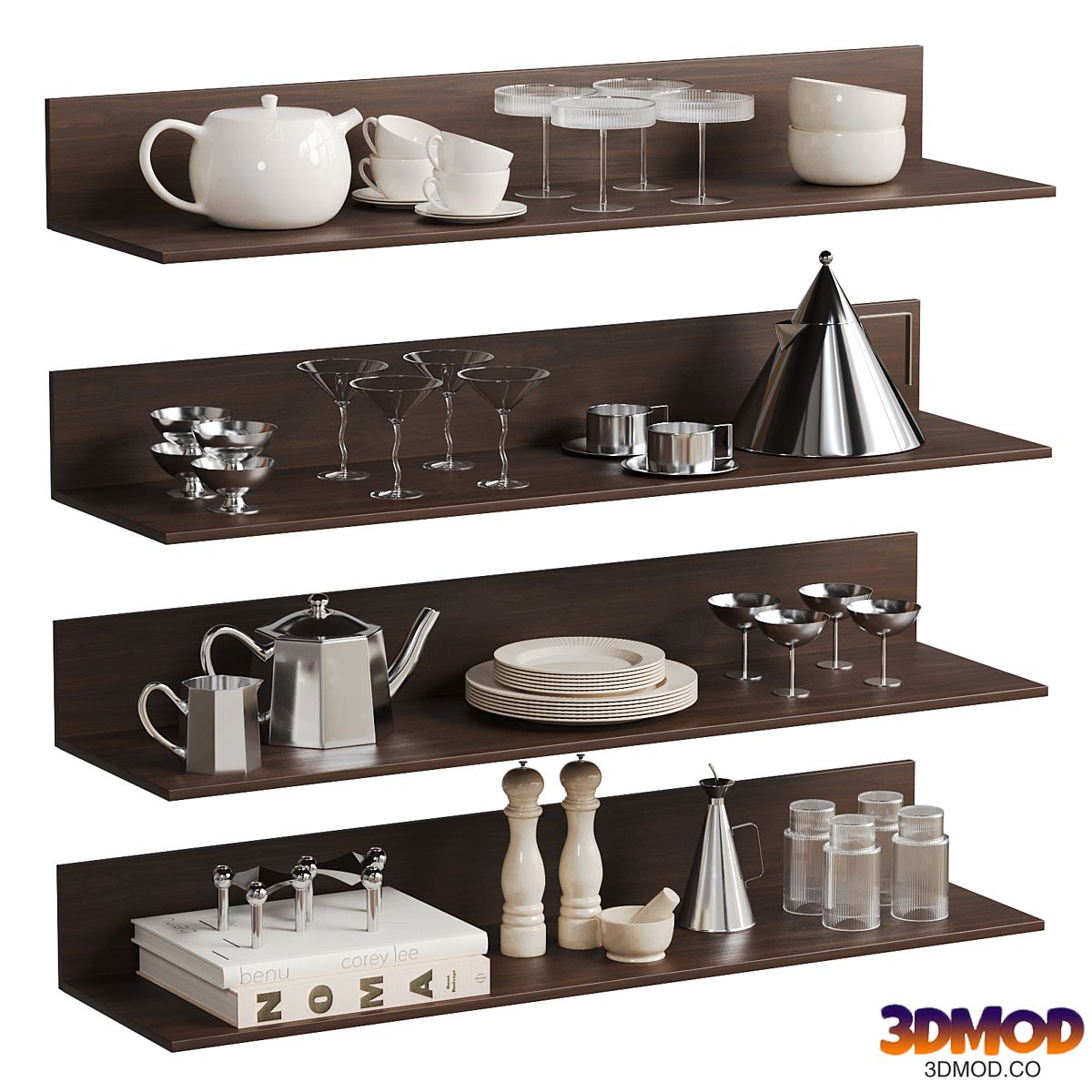 Kitchenware Decor Set On Shelves 2