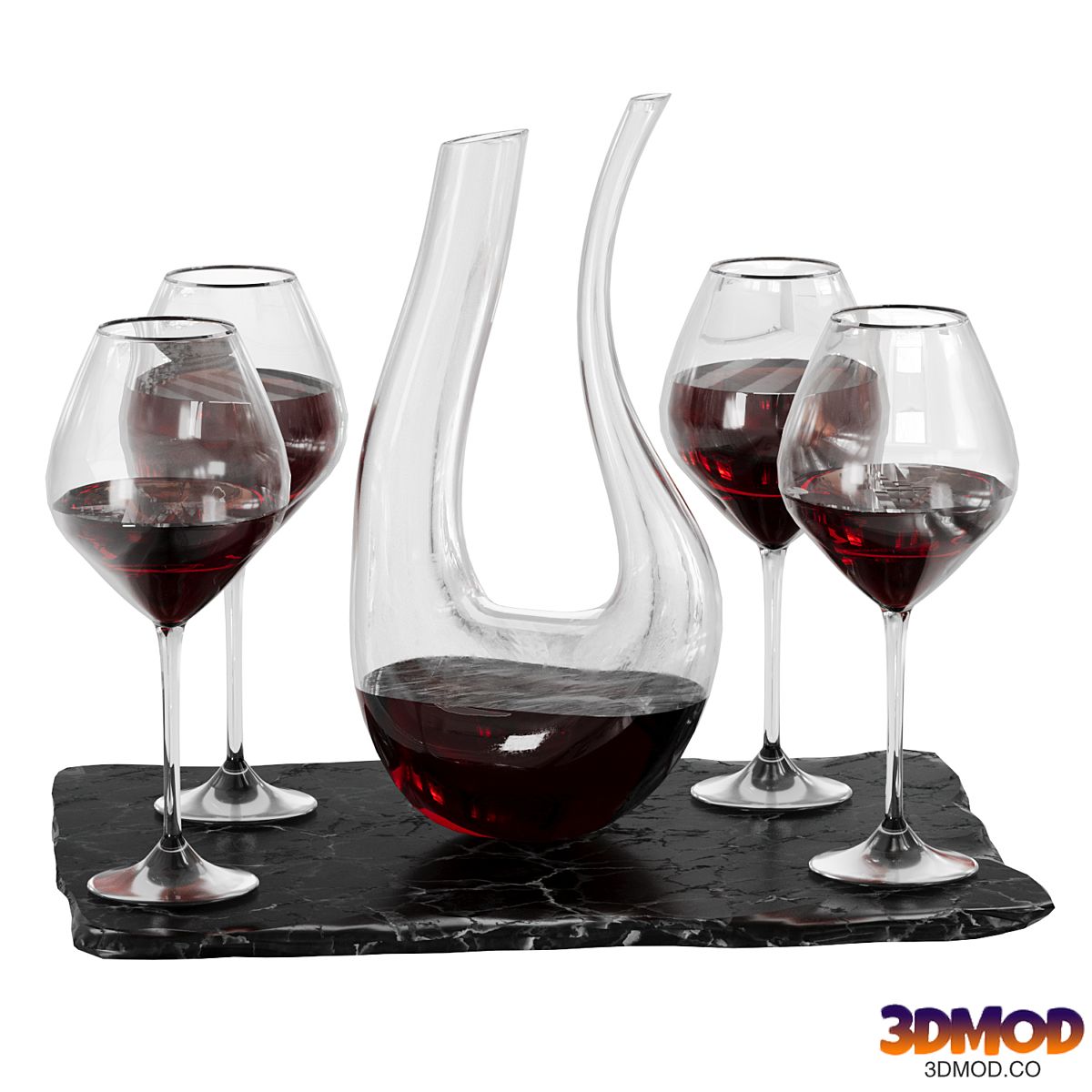 Crystal glass wine decanter with glasses