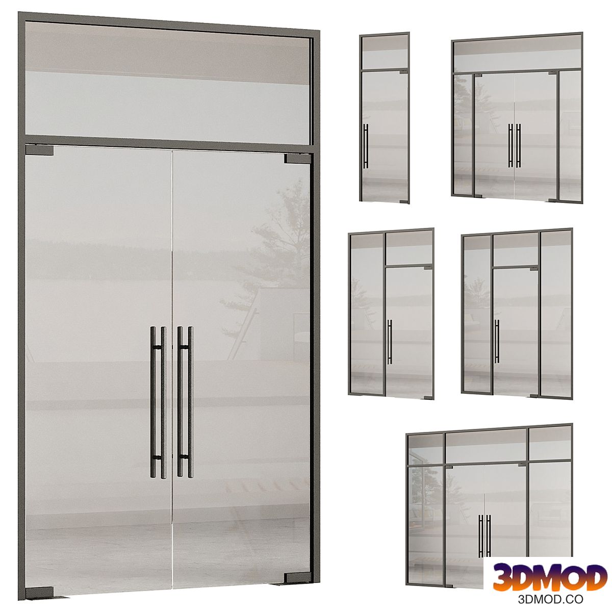 Glass entrance door set - door 282 - metal door - double glass door