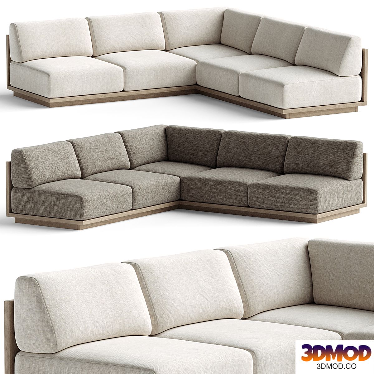 Mallorca Wood 3-Piece L-Shaped Armless Sofa