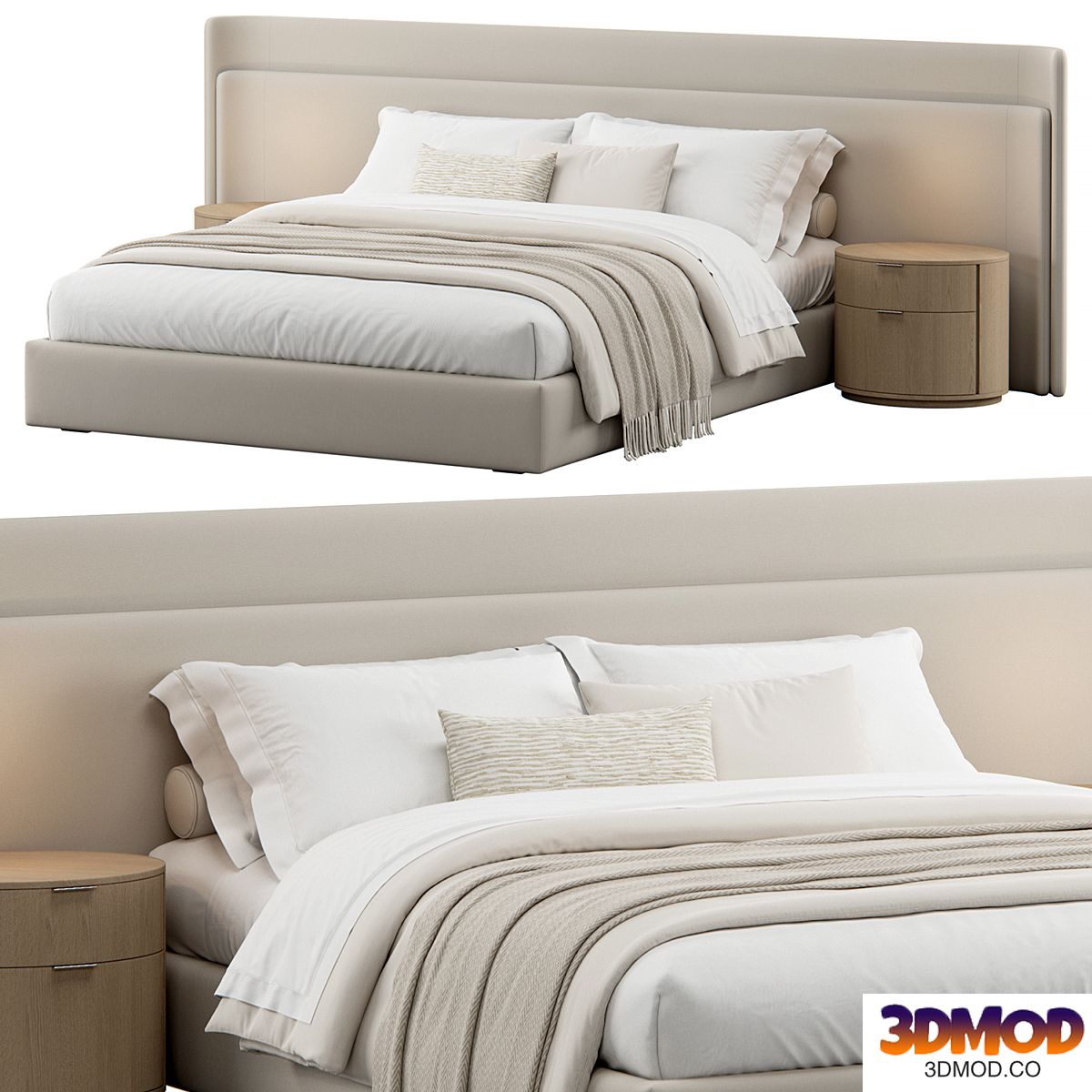 Contemporary Upholstered Rounded Headboard Bed