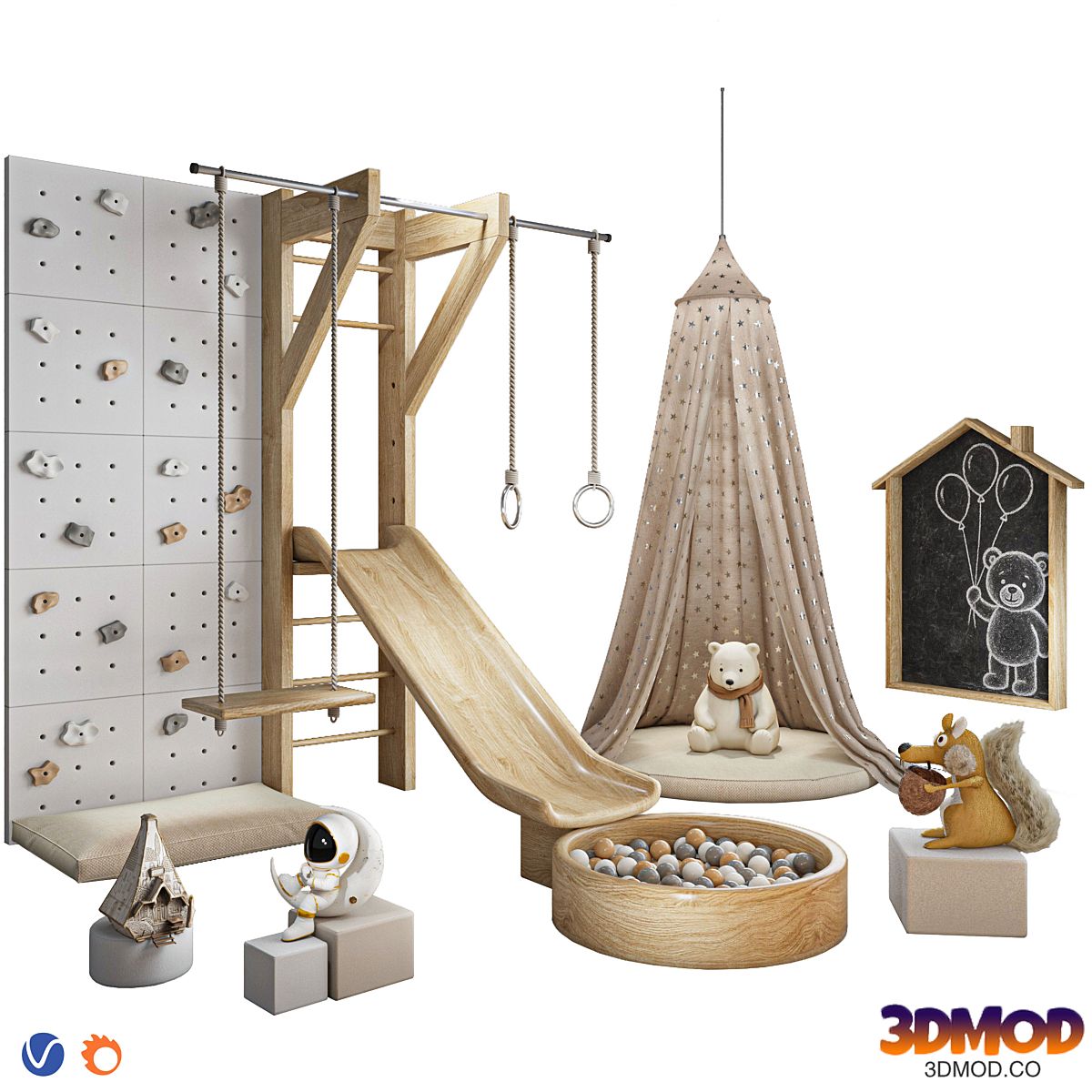 Wooden Kids Indoor Playground Set