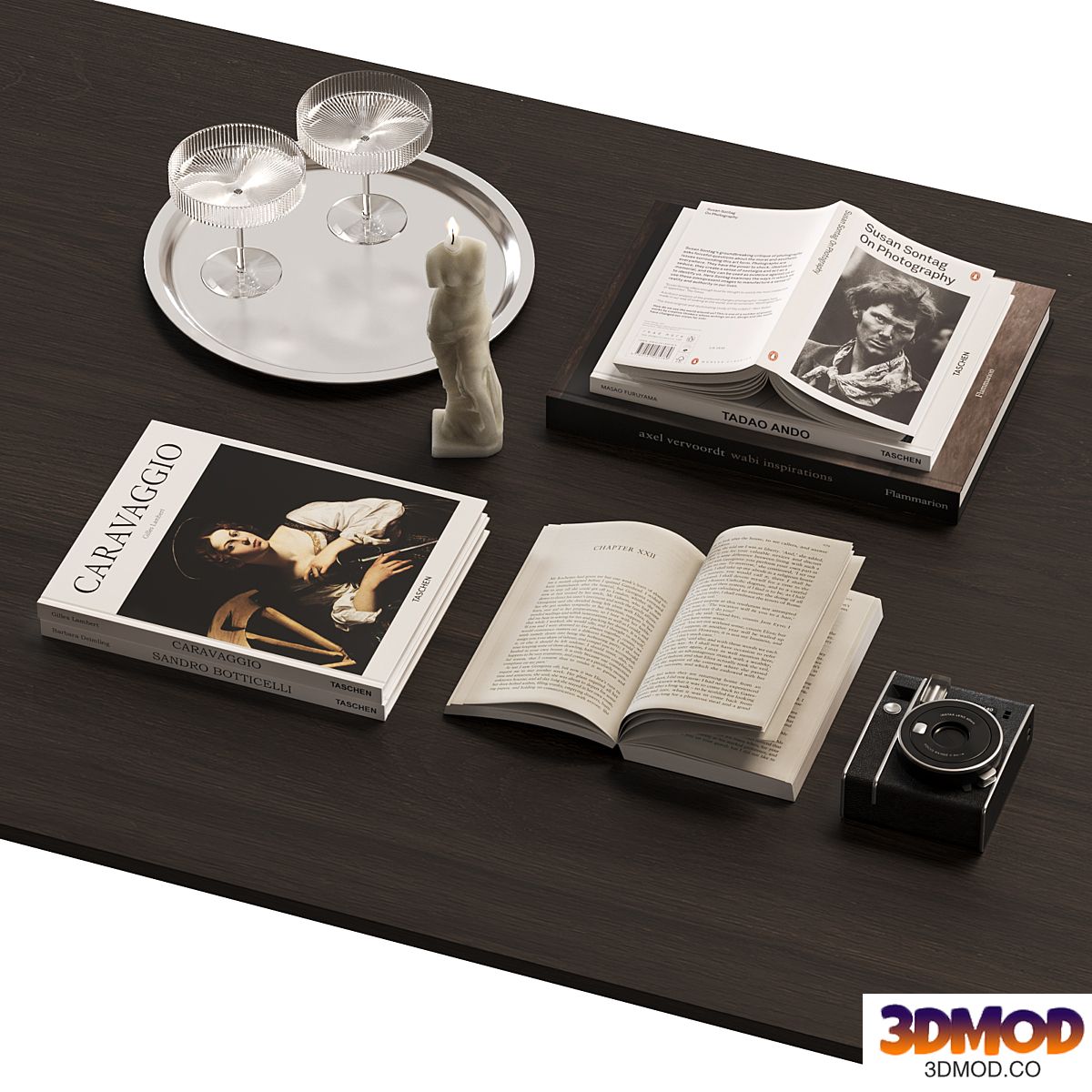 Coffee Table Books with Instax Camera and Venus Candle