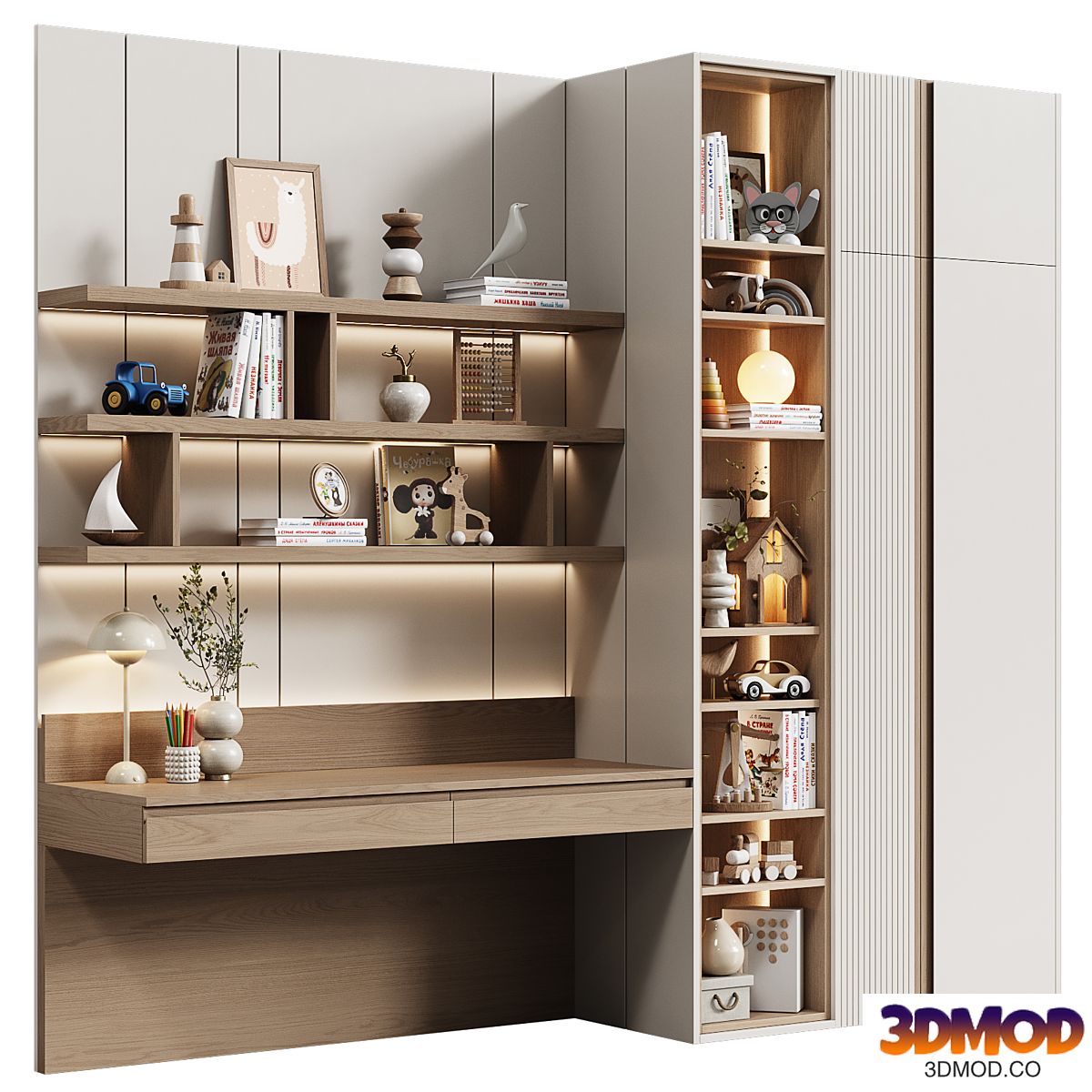 Children's modular wardrobe with desk modern 32