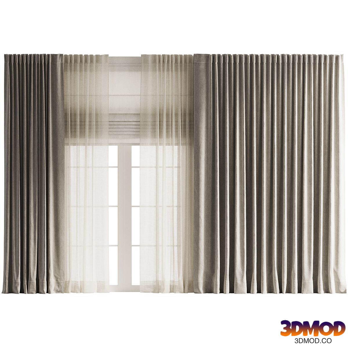 Thick Curtains with Tulle and Roman Shades