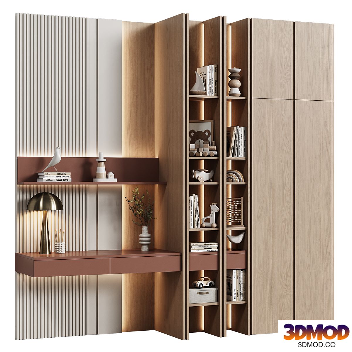 Children's modular wardrobe with desk modern 35
