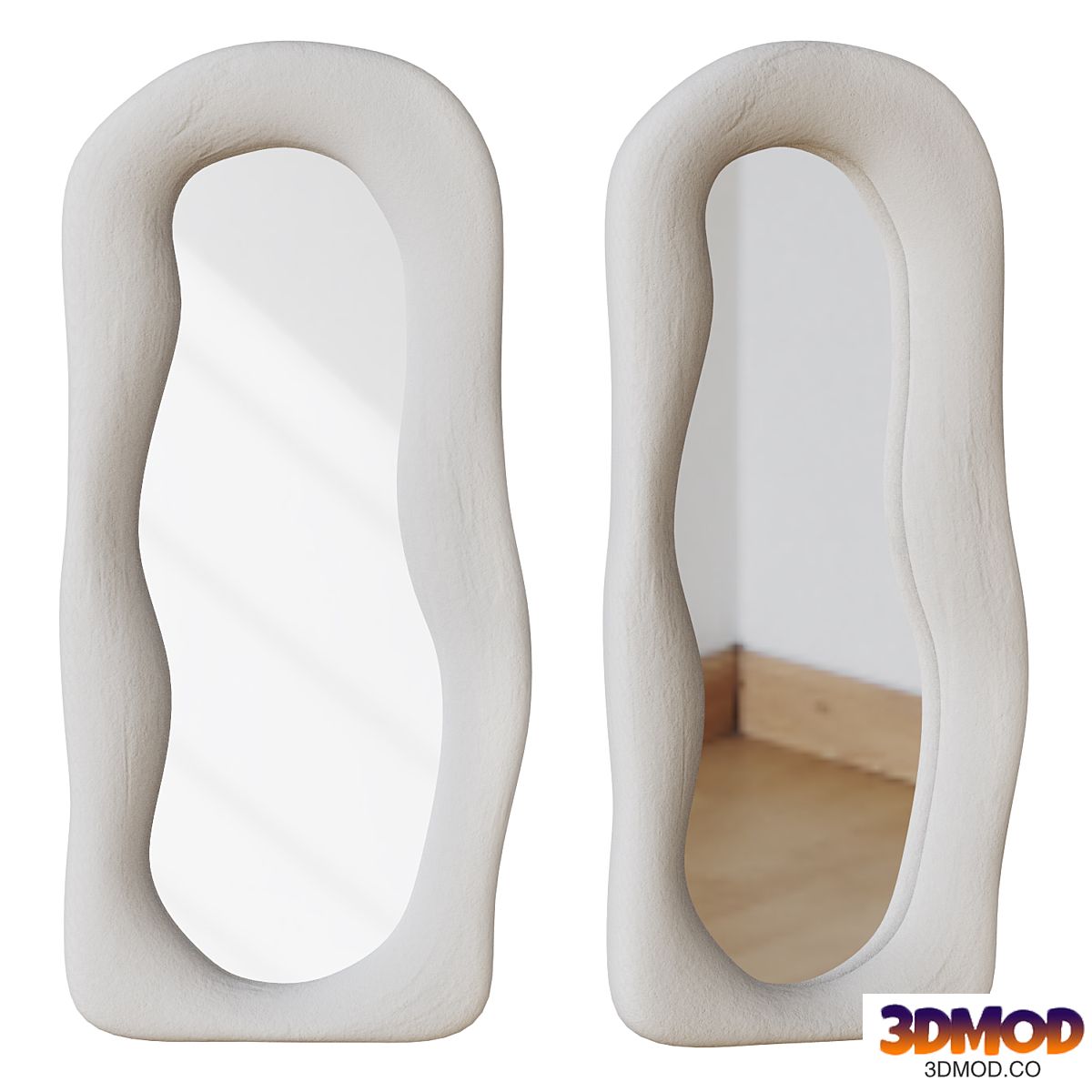 Wavy plaster floor mirror