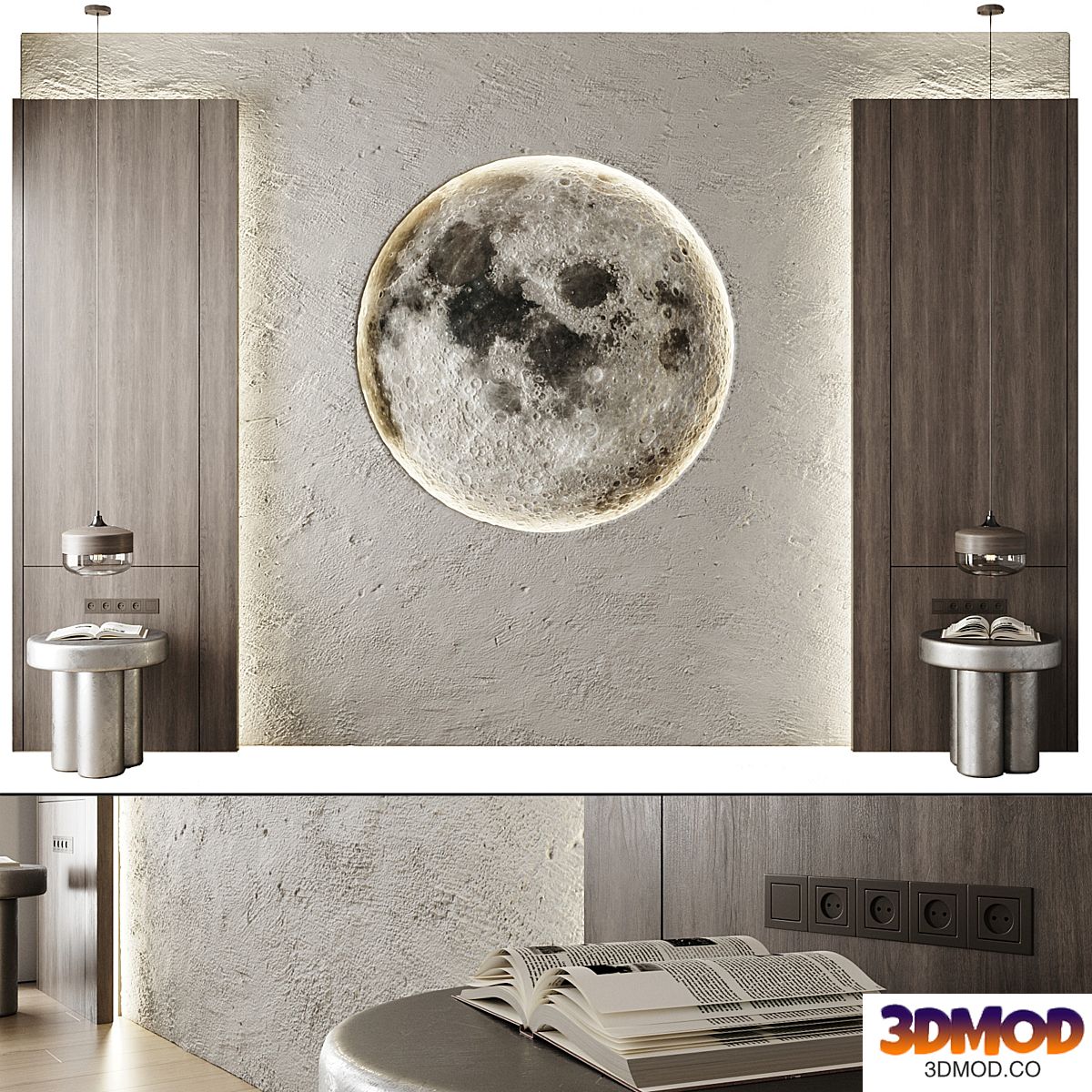 Moon Headboard 3d Wall Panel 01