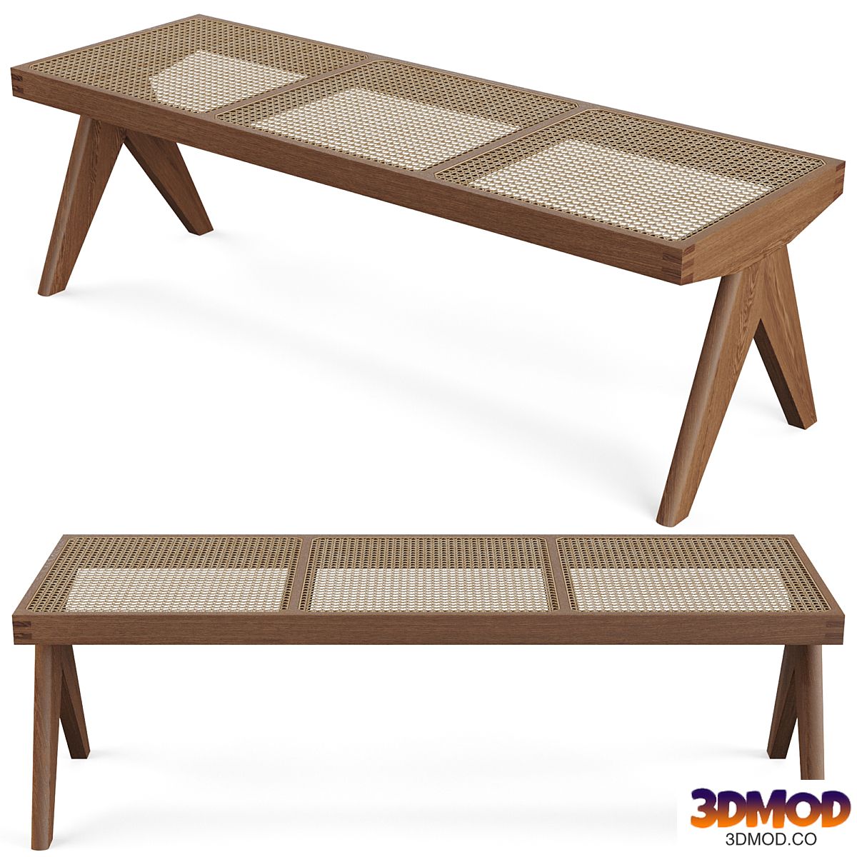 Rattan Bench by Pierre Jeanneret