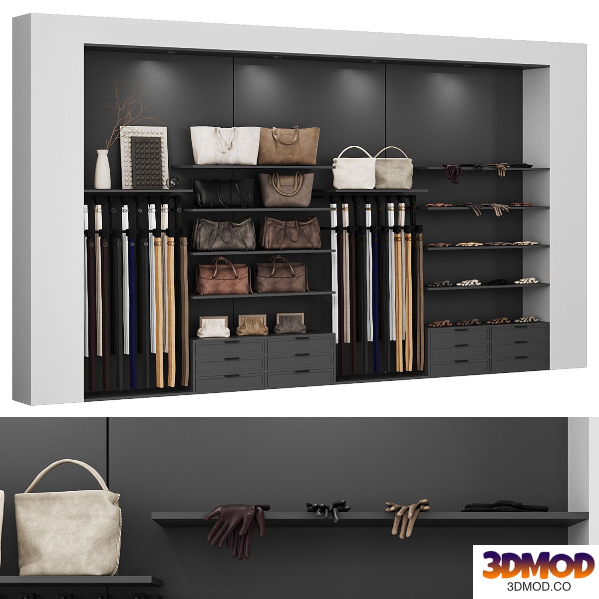 Showcase with belts, bags and gloves 003