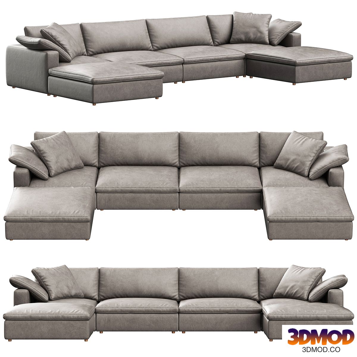 RH Cloud Luxe modular leather 6-piece U-chaise sectional