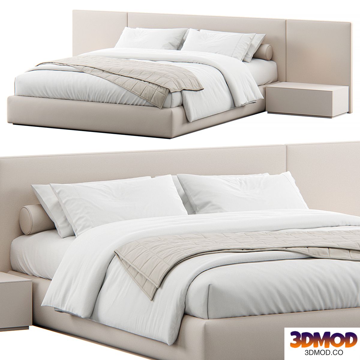 Contemporary Upholstered Headboard Bed