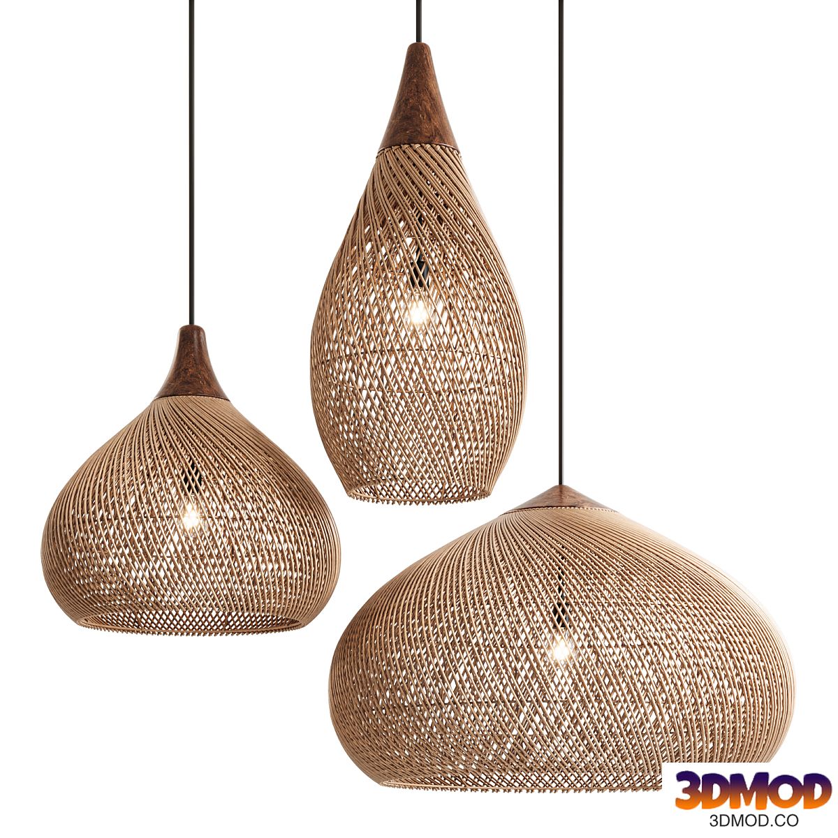 Natural Wood Rattan Pendant Light