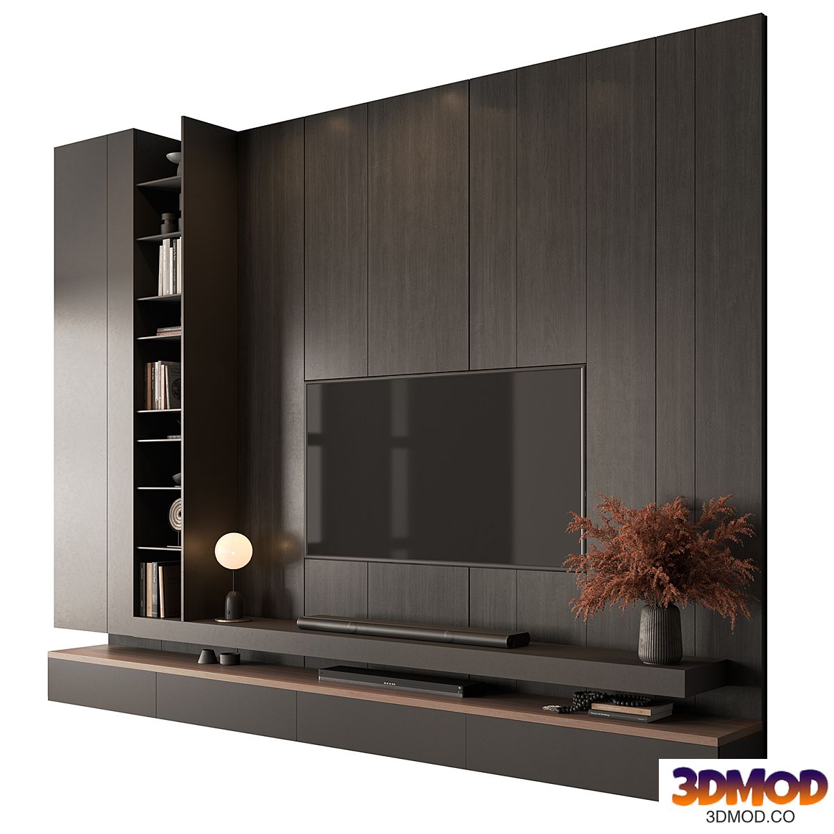 TV Wall Black Wood - Set 192