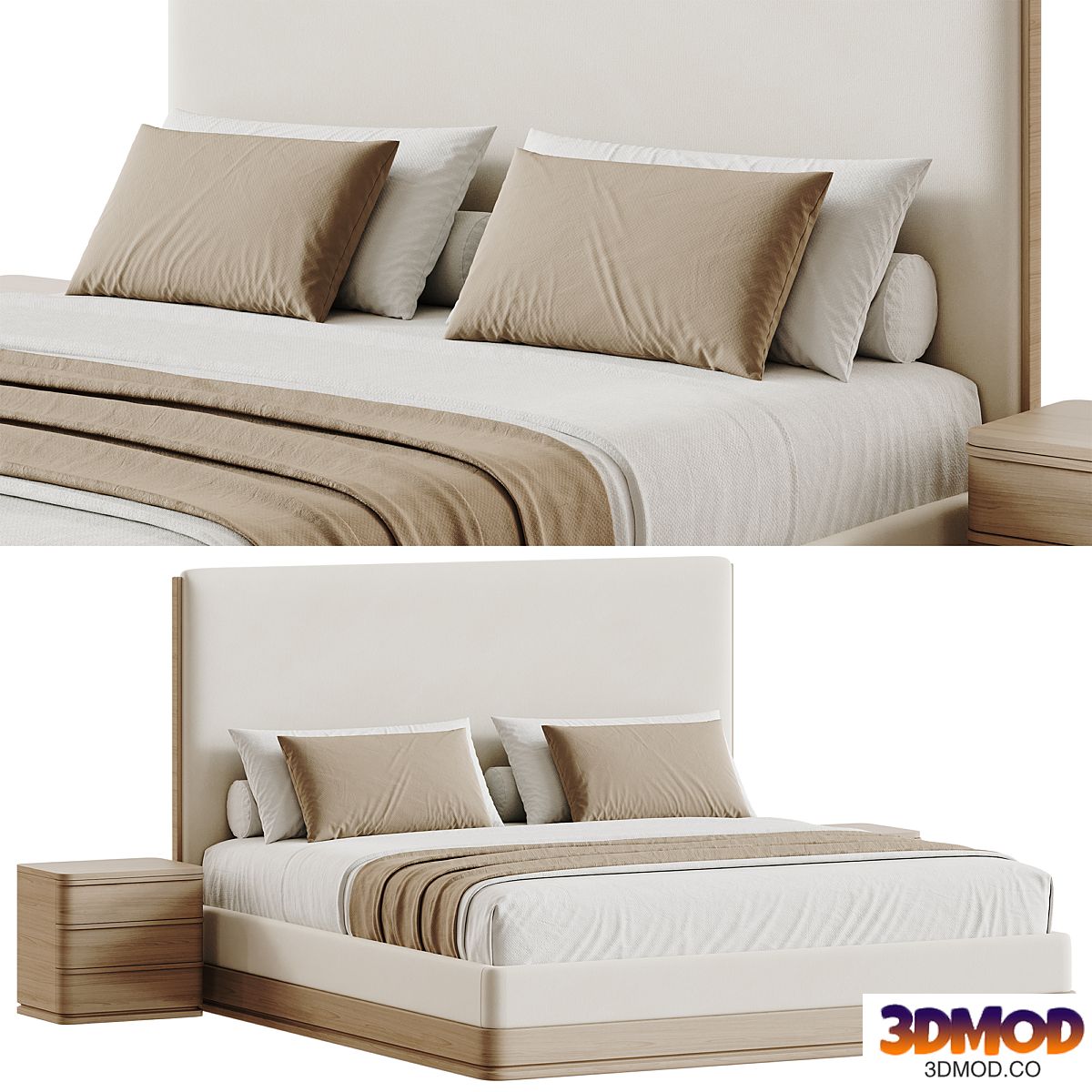 RH | Ligné Fabric Panel Bed