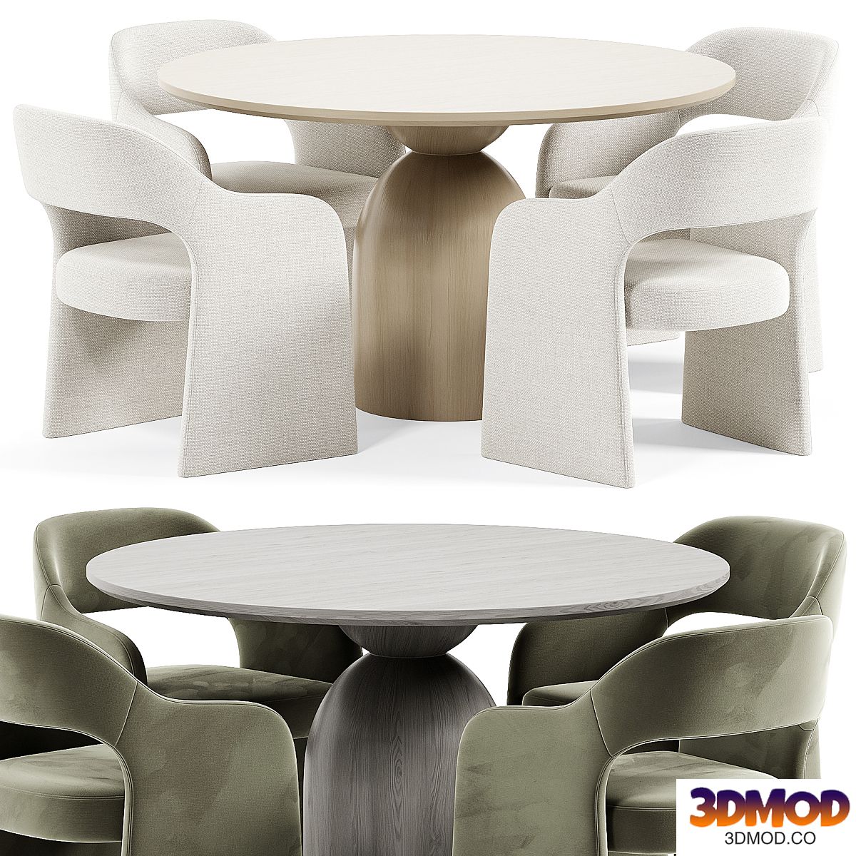 Fintan Boucle Dining Chair, Round Dining Table