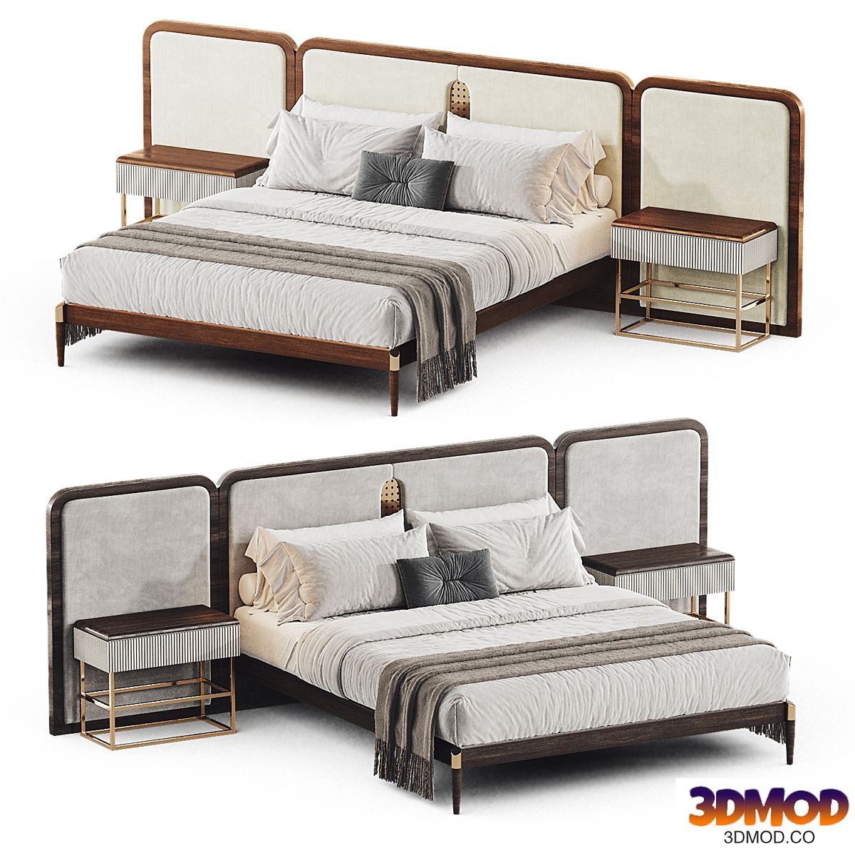 Wood veneer double bed