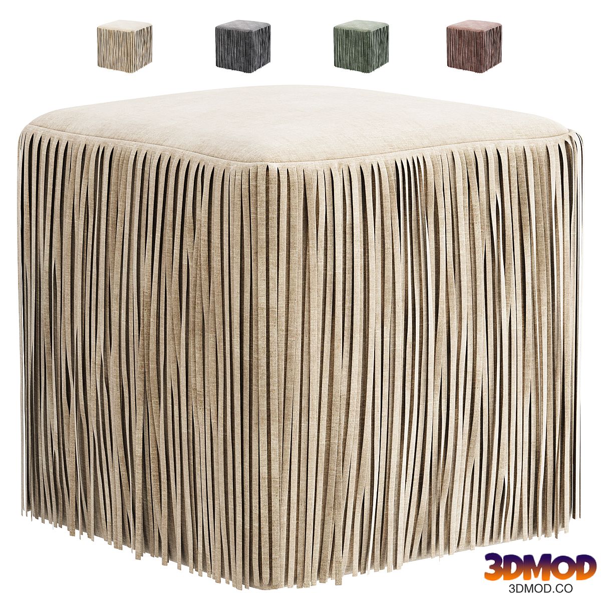 Fringe Leather Ottoman